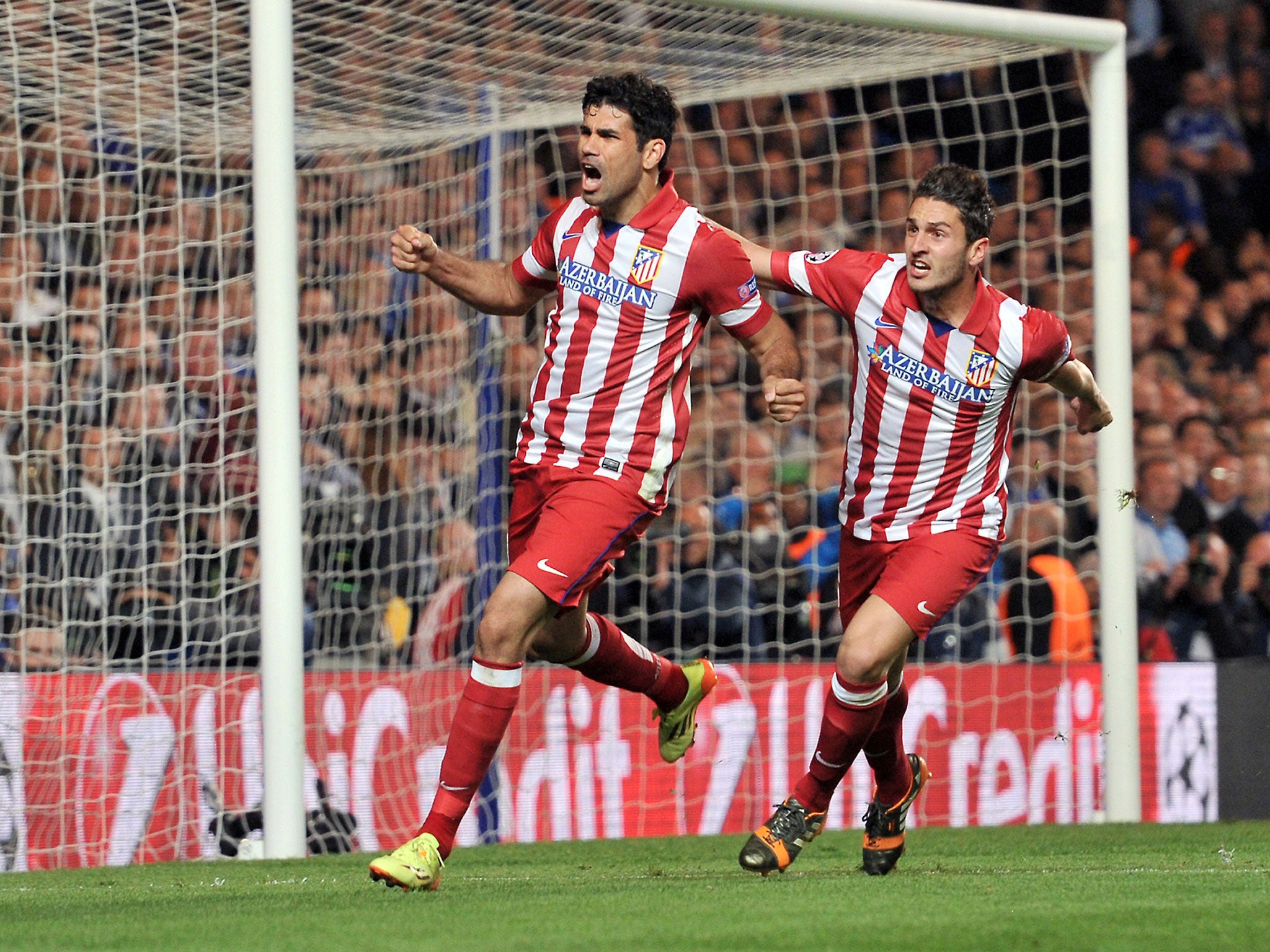 Costa celebrates at Stamford Bridge last season