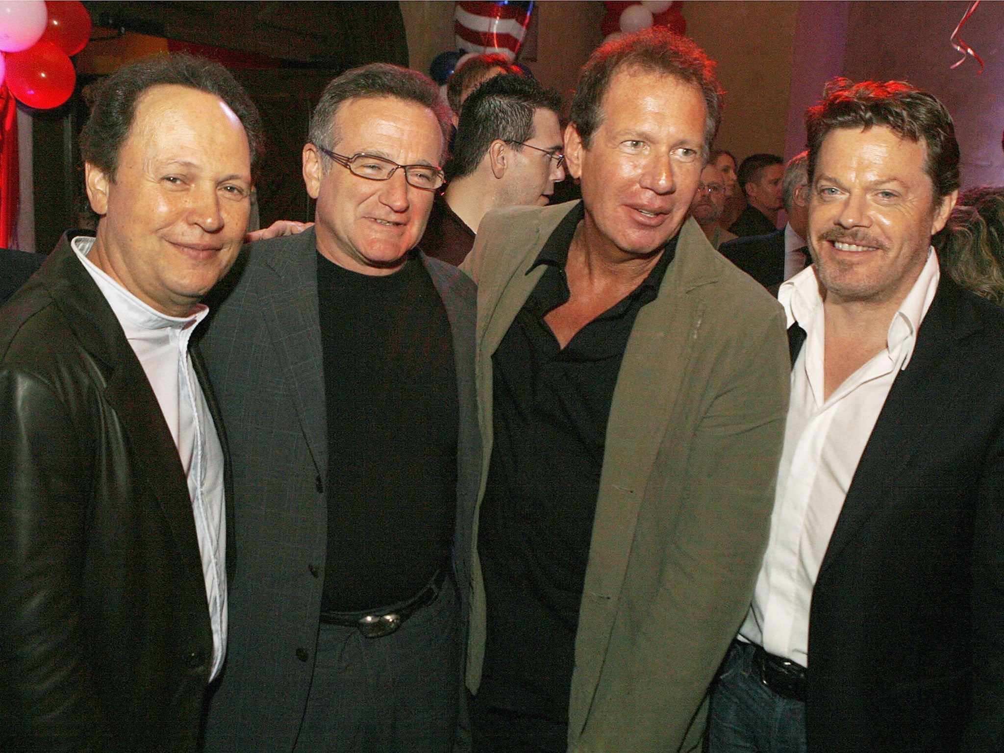 Actors Billy Crystal (L), Robin Williams, Garry Shandling and Eddie Izzard on October 4, 2006 in Los Angeles, California.