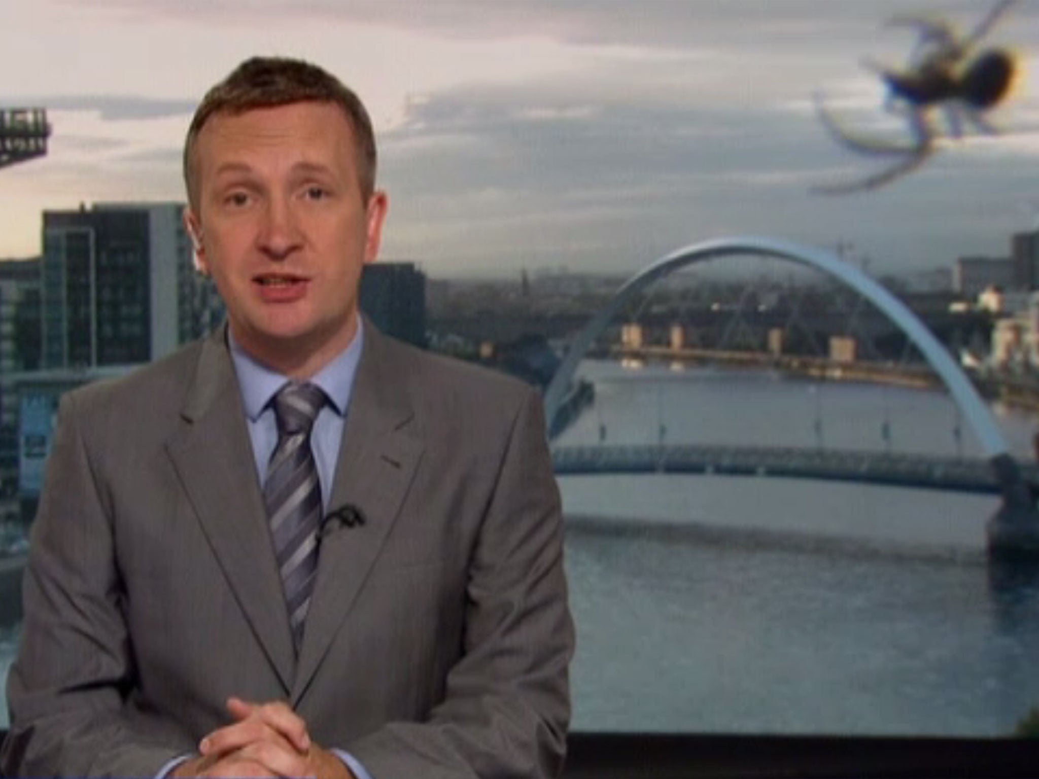 A spider has appeared on the screen of a BBC Scotland news bulletin.