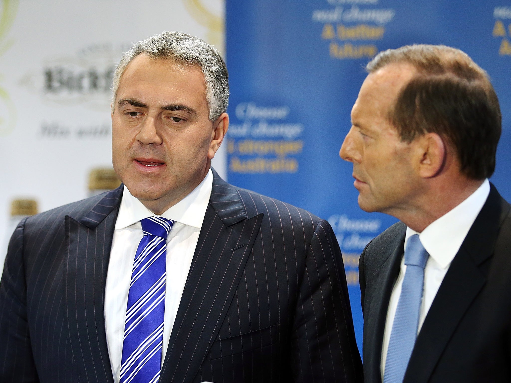 Joe Hockey, the Australian Treasurer and (right) PM Tony Abbott