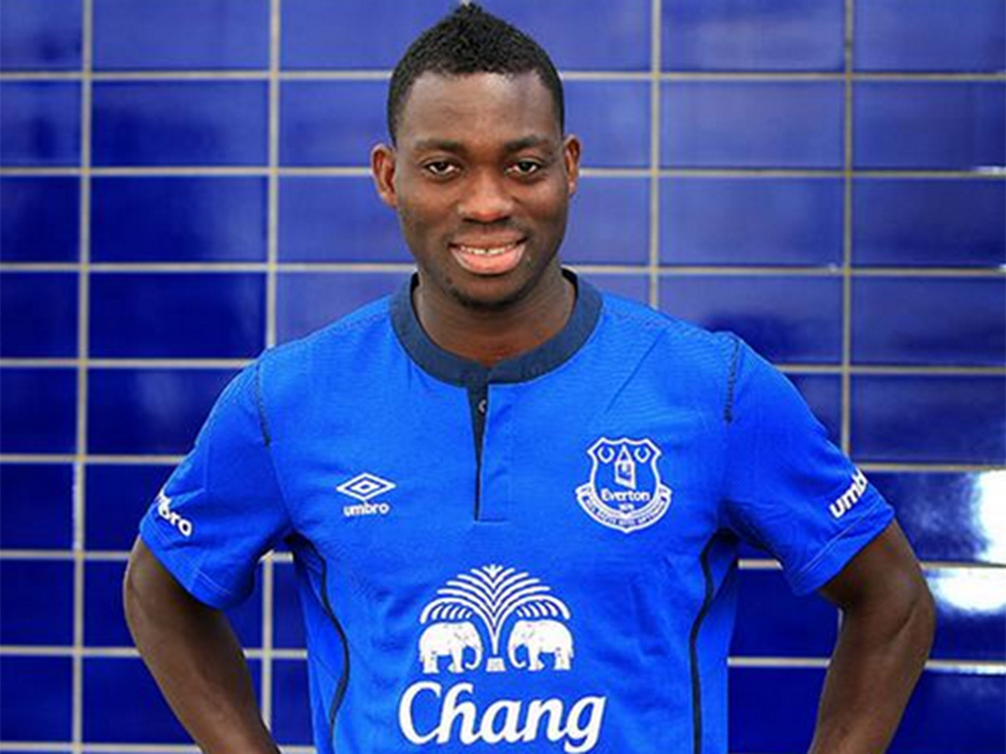 Christian Atsu pictured after completing his loan move to Everton