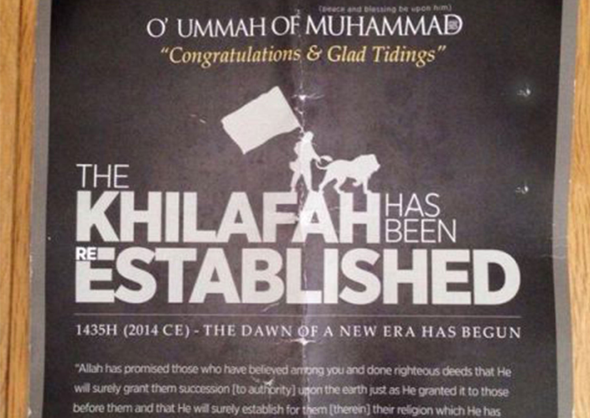 A pro-Isis leaflet handed out on Oxford Street on Tuesday