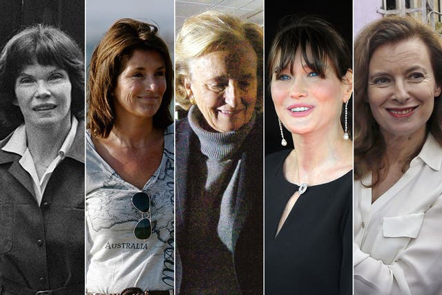 First ladies, from left to right: Danielle Mitterrand, Cecilia Attias, Bernadette Chirac, Carla Bruni-Sarkozy and Valerie Trierweiler