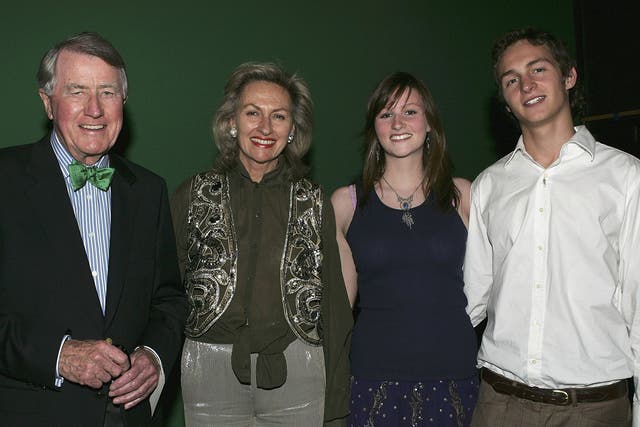 Former politician and banker Neville Wran, left, with his wife Jill and children Harriet and Hugo, at a charity event in 2005