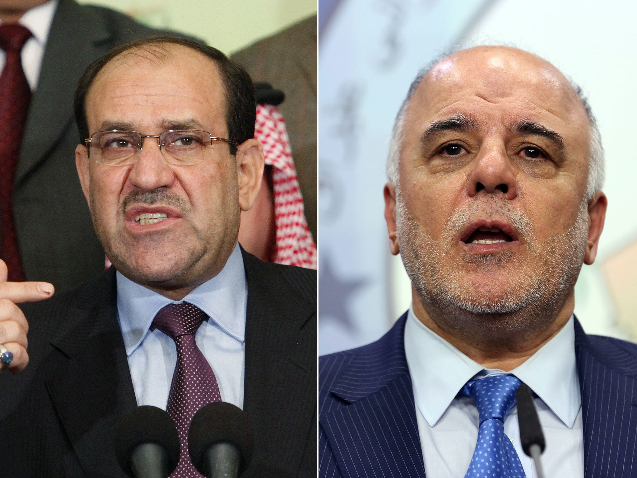 Former Iraqi Prime Minister Nouri al-Maliki (left) and his successor Haider al-Abadi