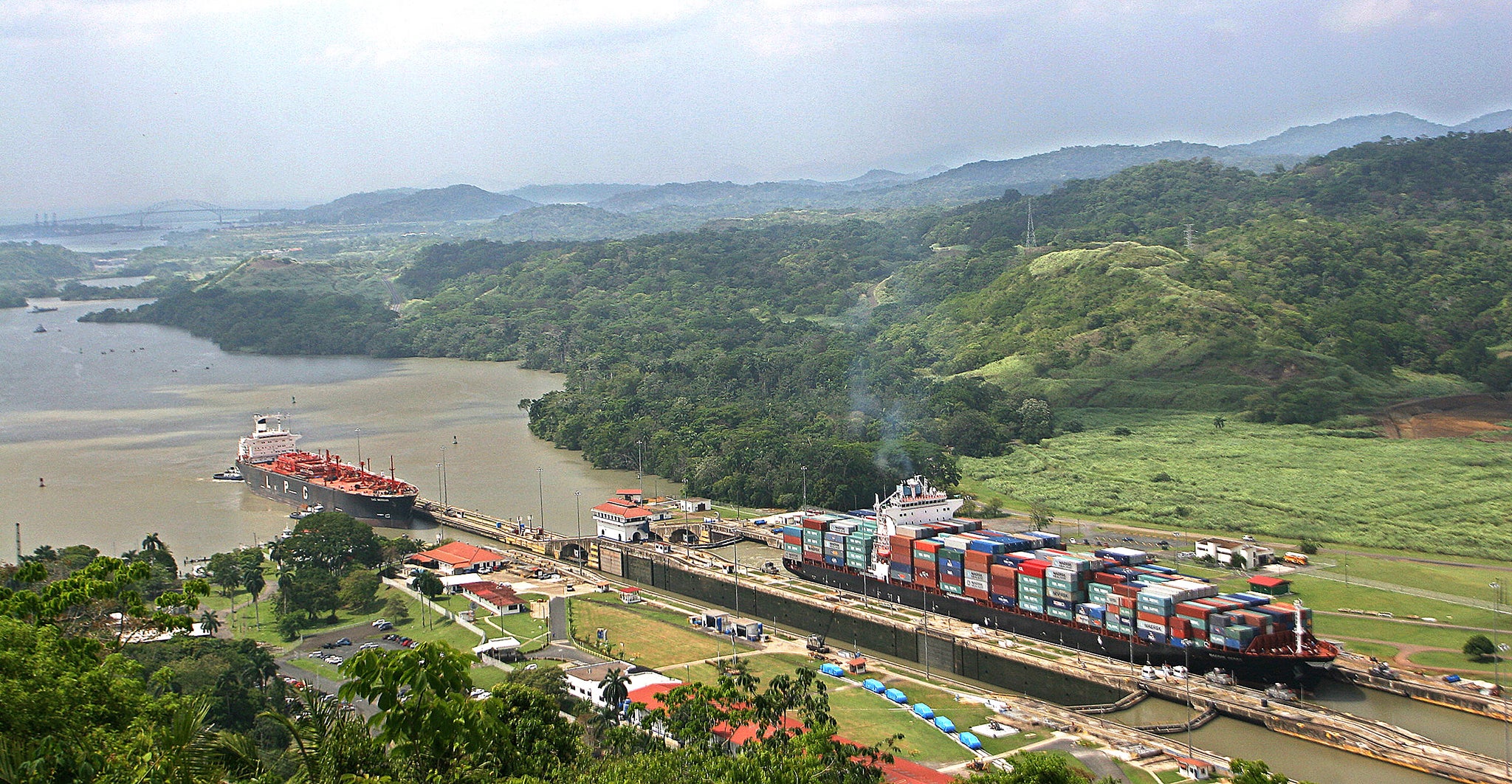 Aerial view of Panama Canal's Pedro Miguel locks