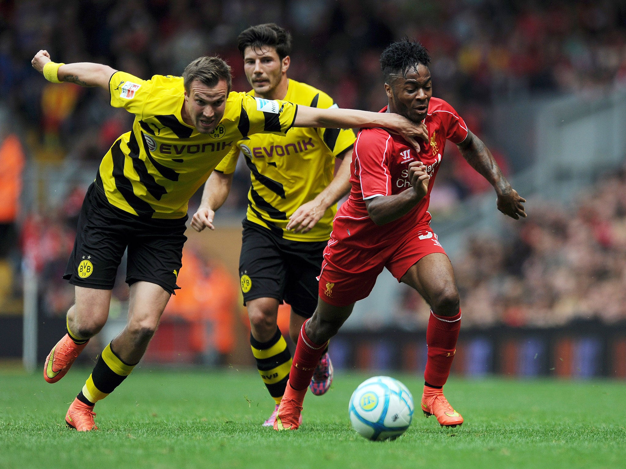 Raheem Sterling in action for Liverpool against Borussia Dortmund