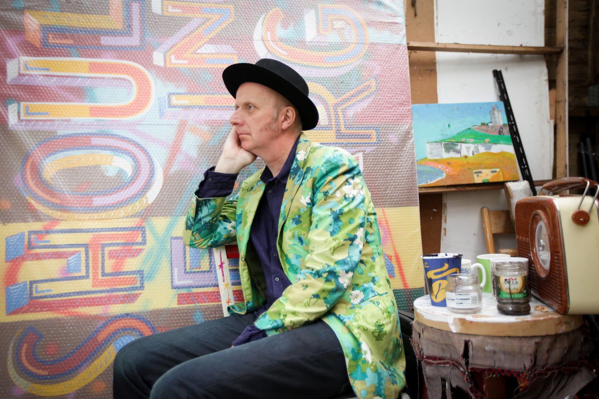 The artist who goes by the name Bob and Roberta Smith, photographed at his home in East London (Credit Mark Chilvers)