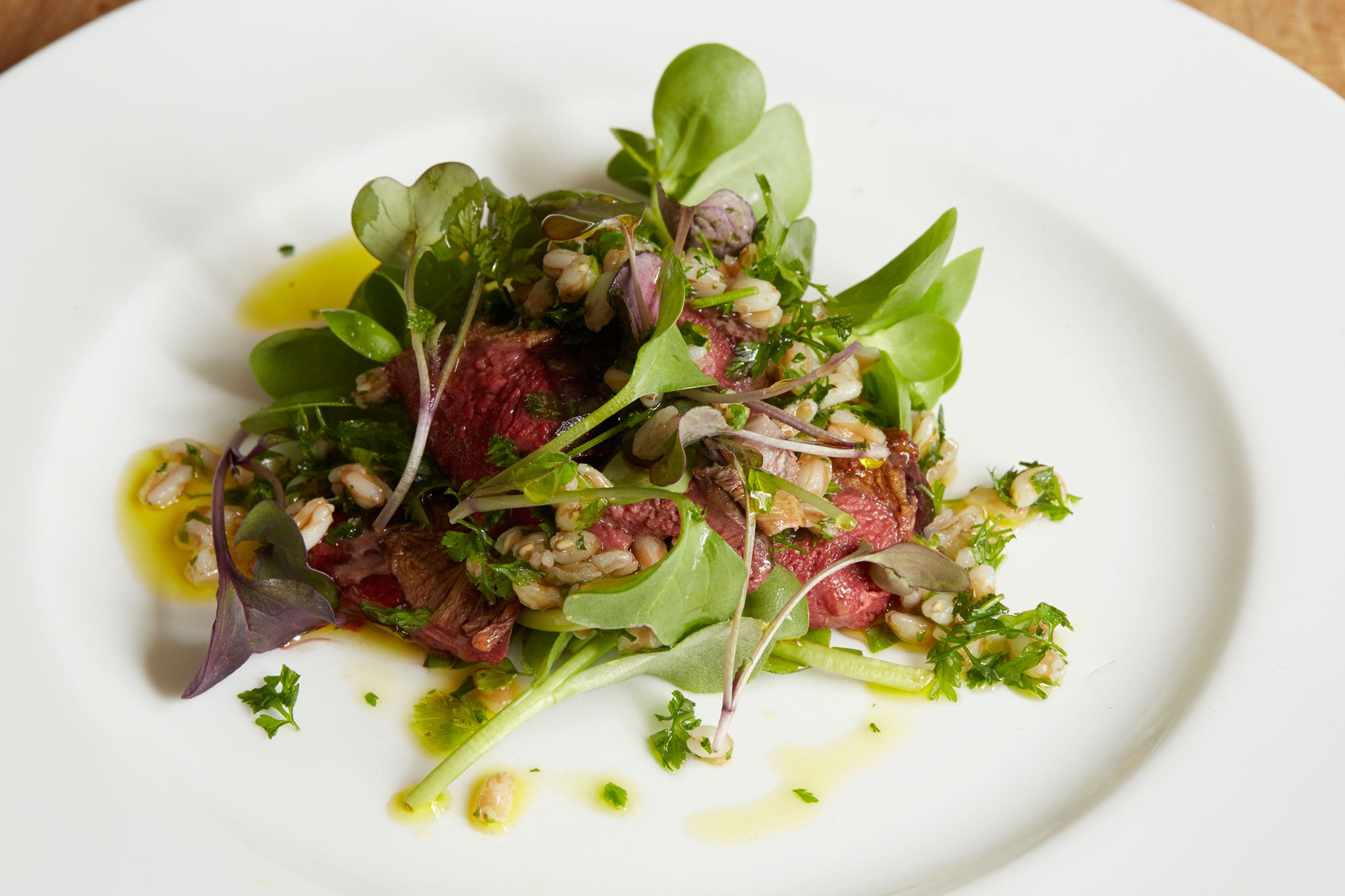 Grouse, spelt and herb salad