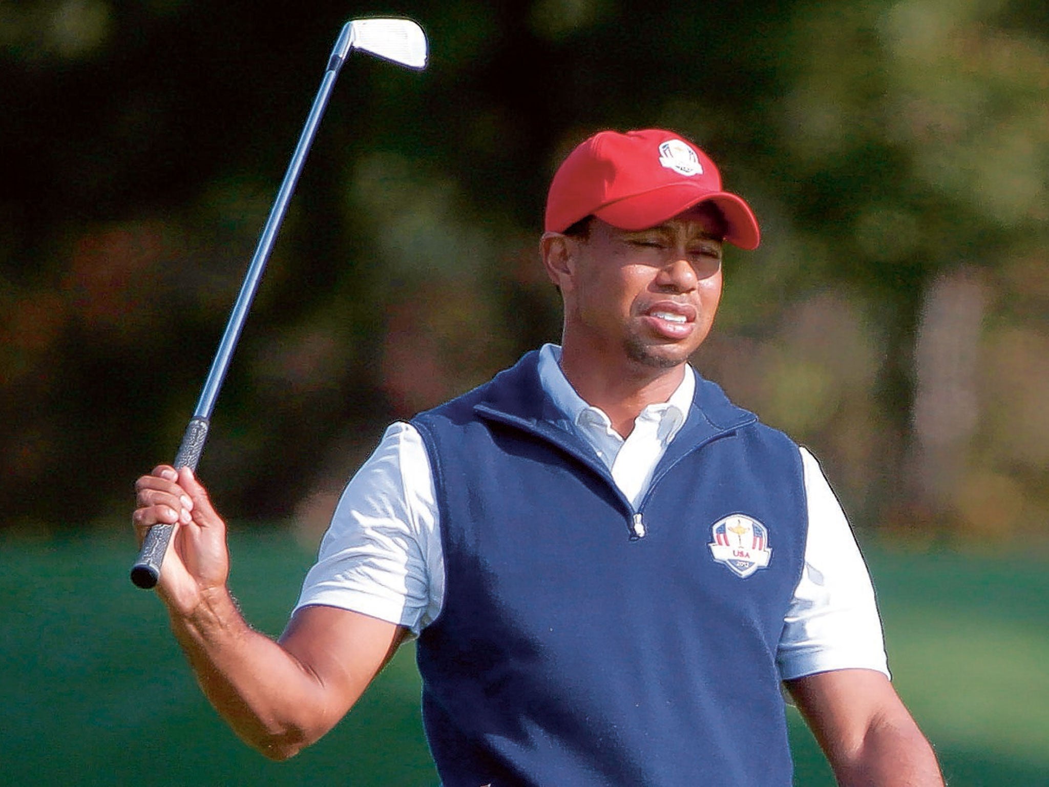 Tiger Woods toils at Medinah in the 2012 Ryder Cup, a competition in which he has always struggled