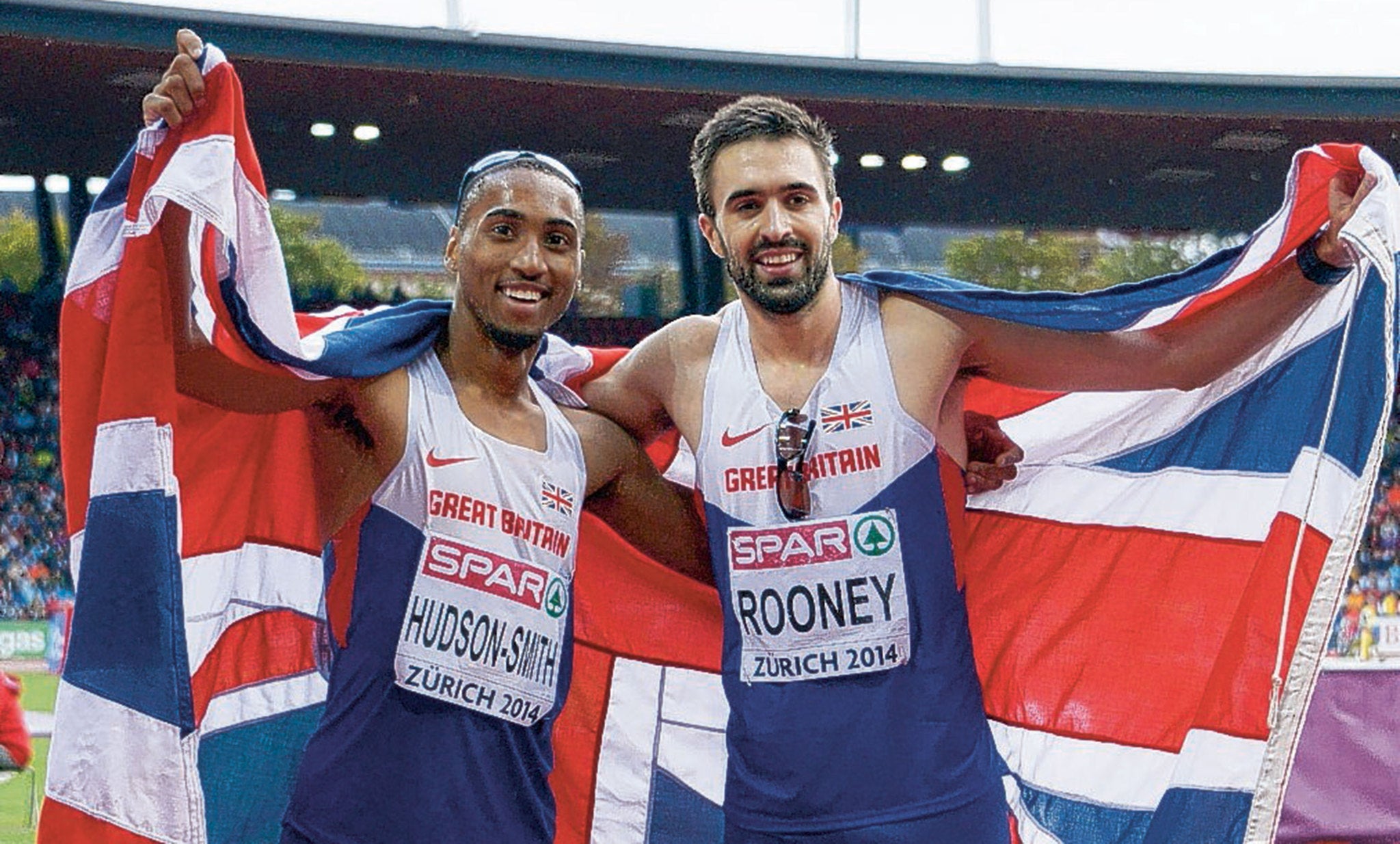 Martyn Rooney and Matt Hudson-Smith celebrate 400m gold and silver last night