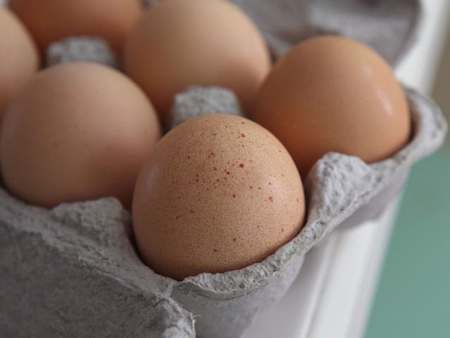 Fresh brown eggs sit in a carton August 26, 2010 in San Rafael, California.