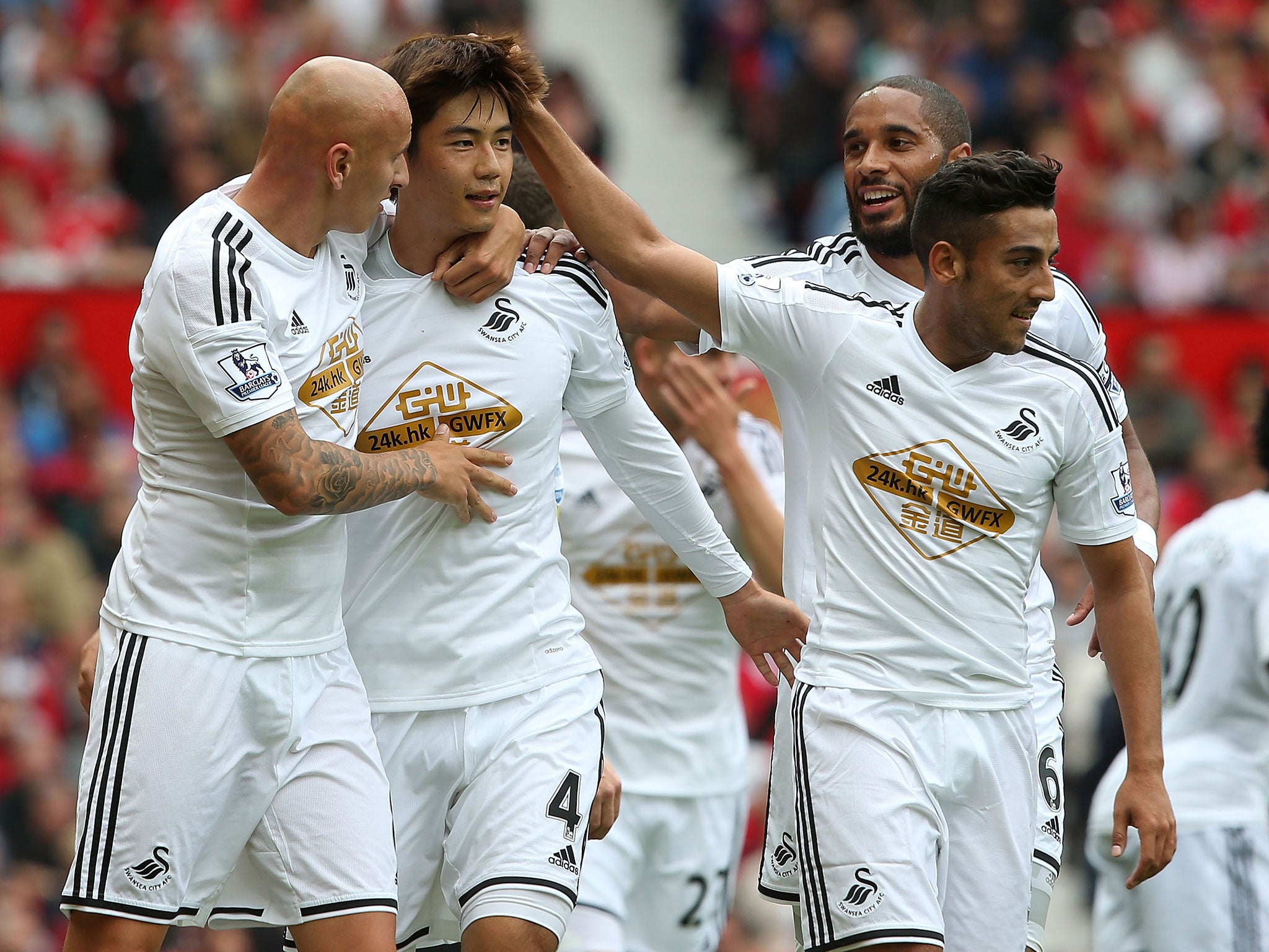 Ki-Sung-Yeung celebrates his goal for Swansea against Manchester United last weekend