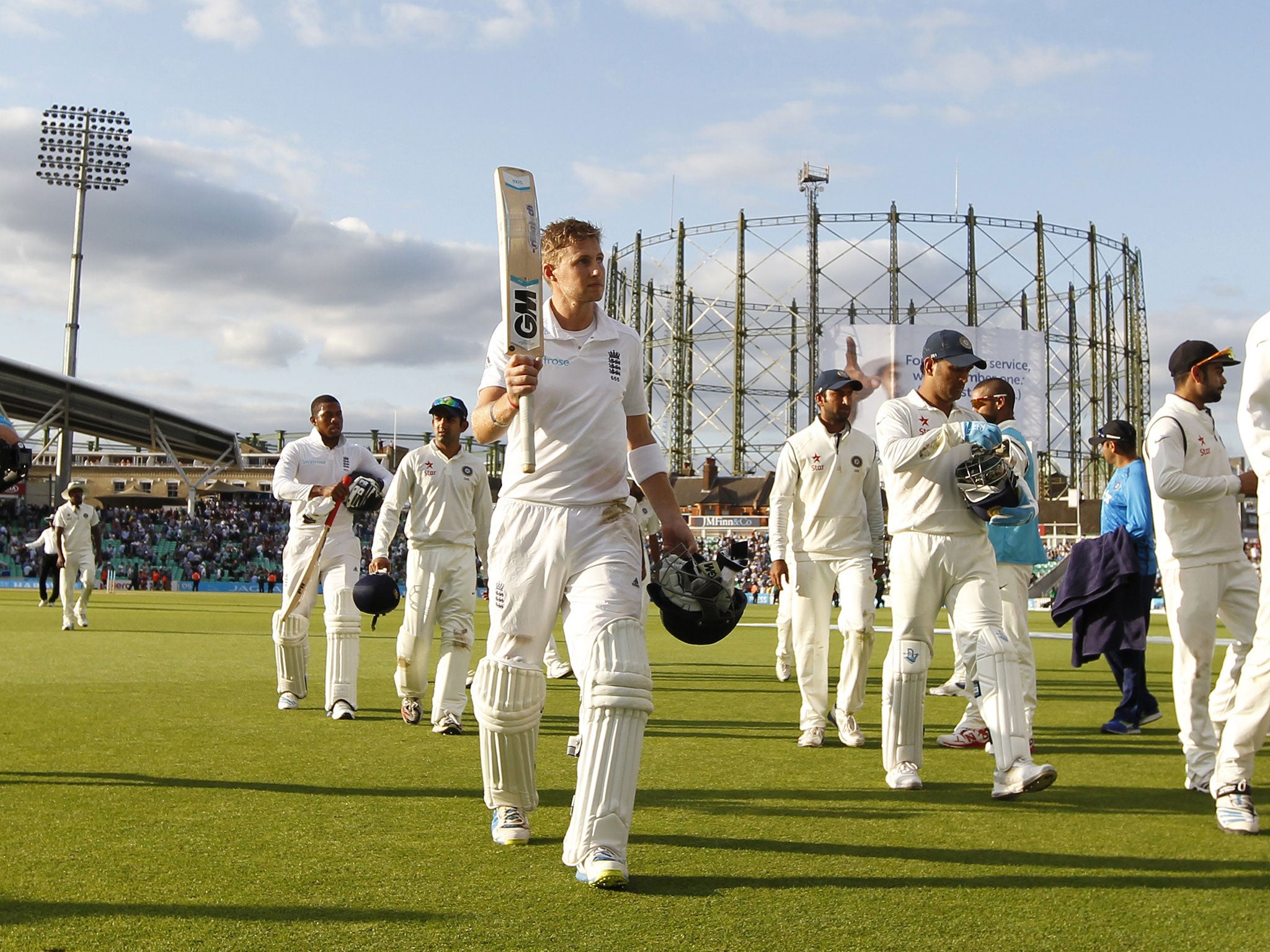 Joe Root takes the applause after another half-century in the fifth Test against India