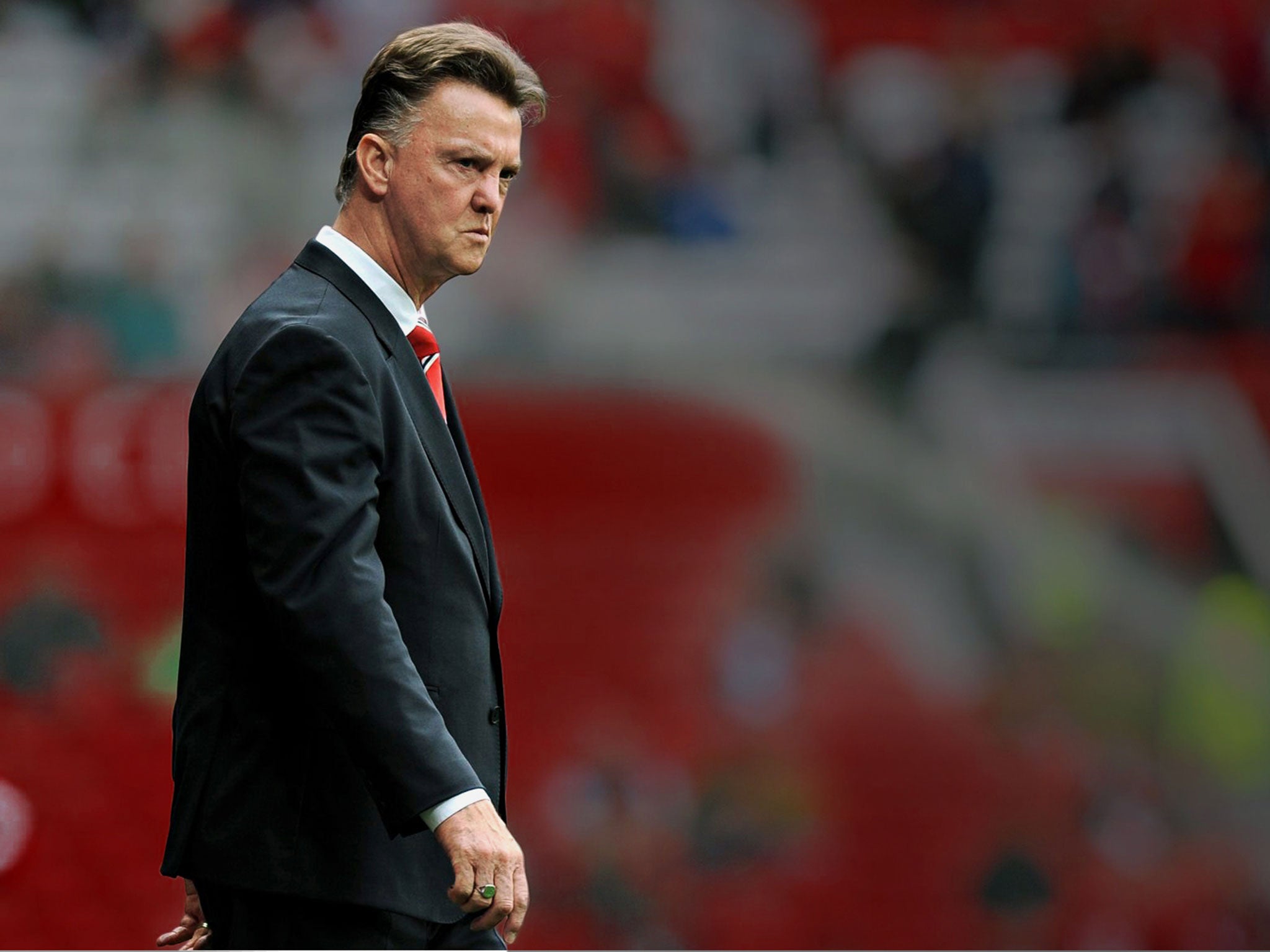 Louis van Gaal watches on from the sidelines