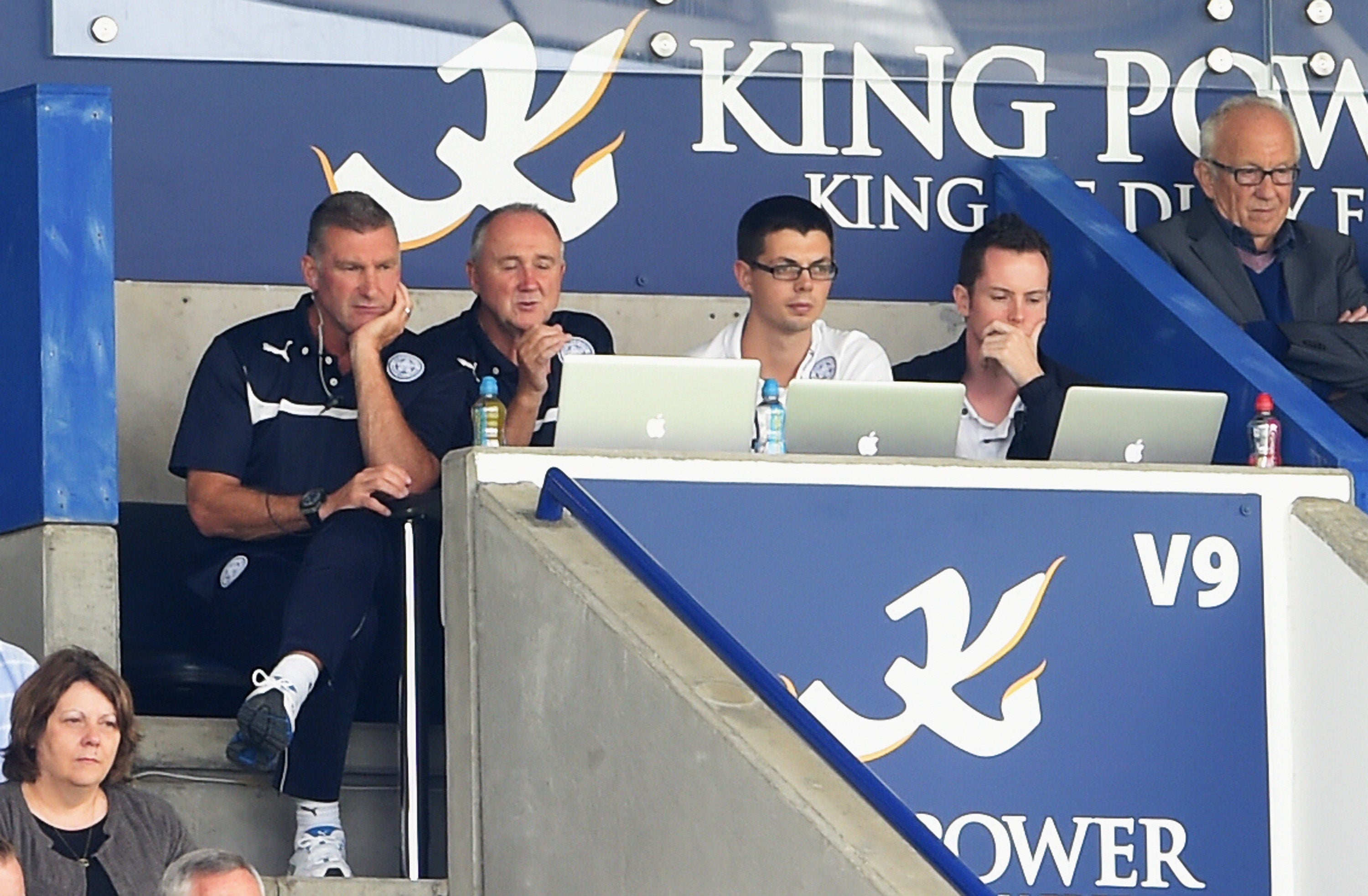 Leicester manager Nigel Pearson watches from his usual position in the stands