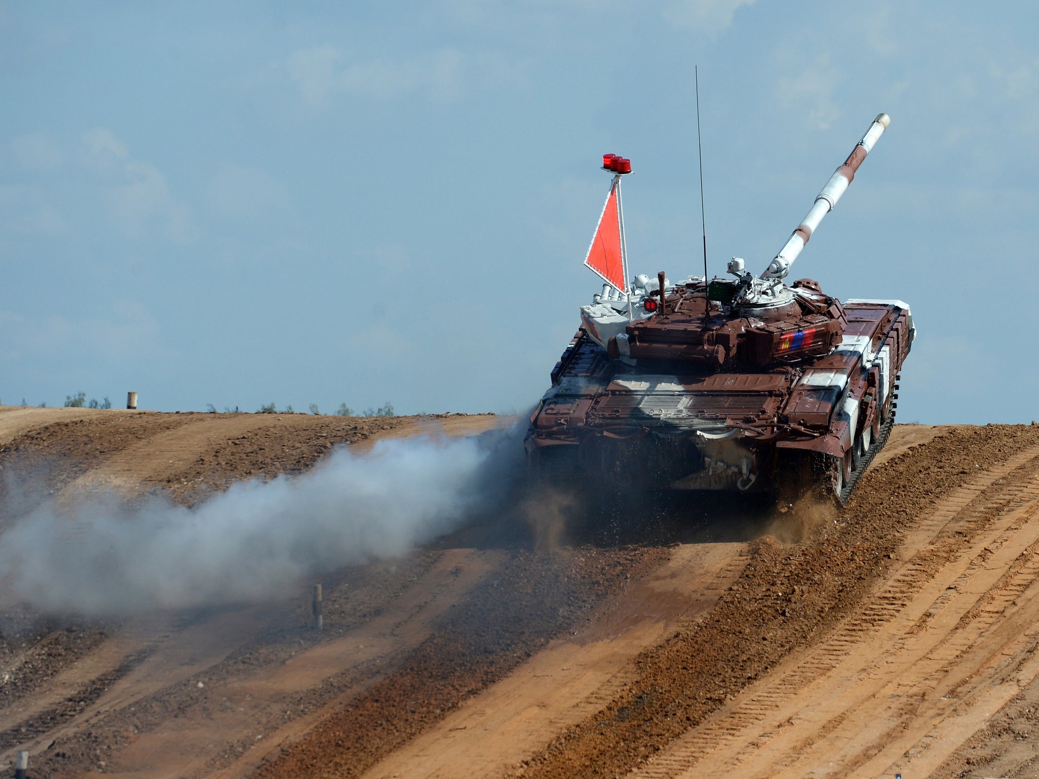The tank of team Mongolia competes during tank biathlon