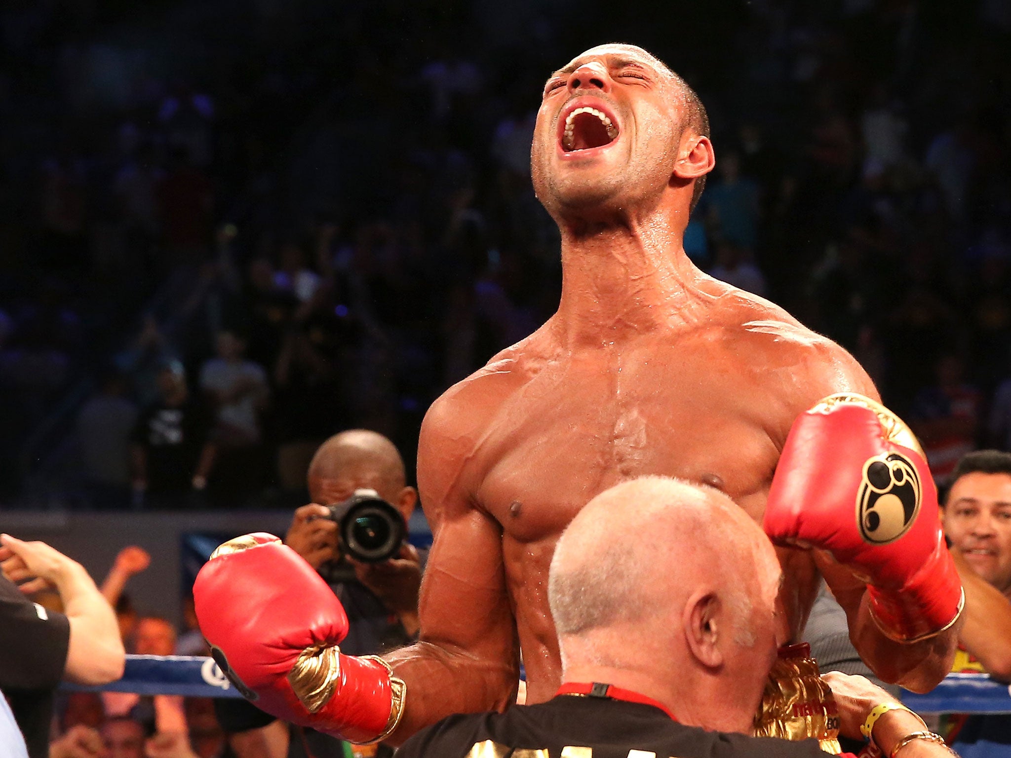 Kell Brook pictured seconds after it was announced he had won the IBF title on points
