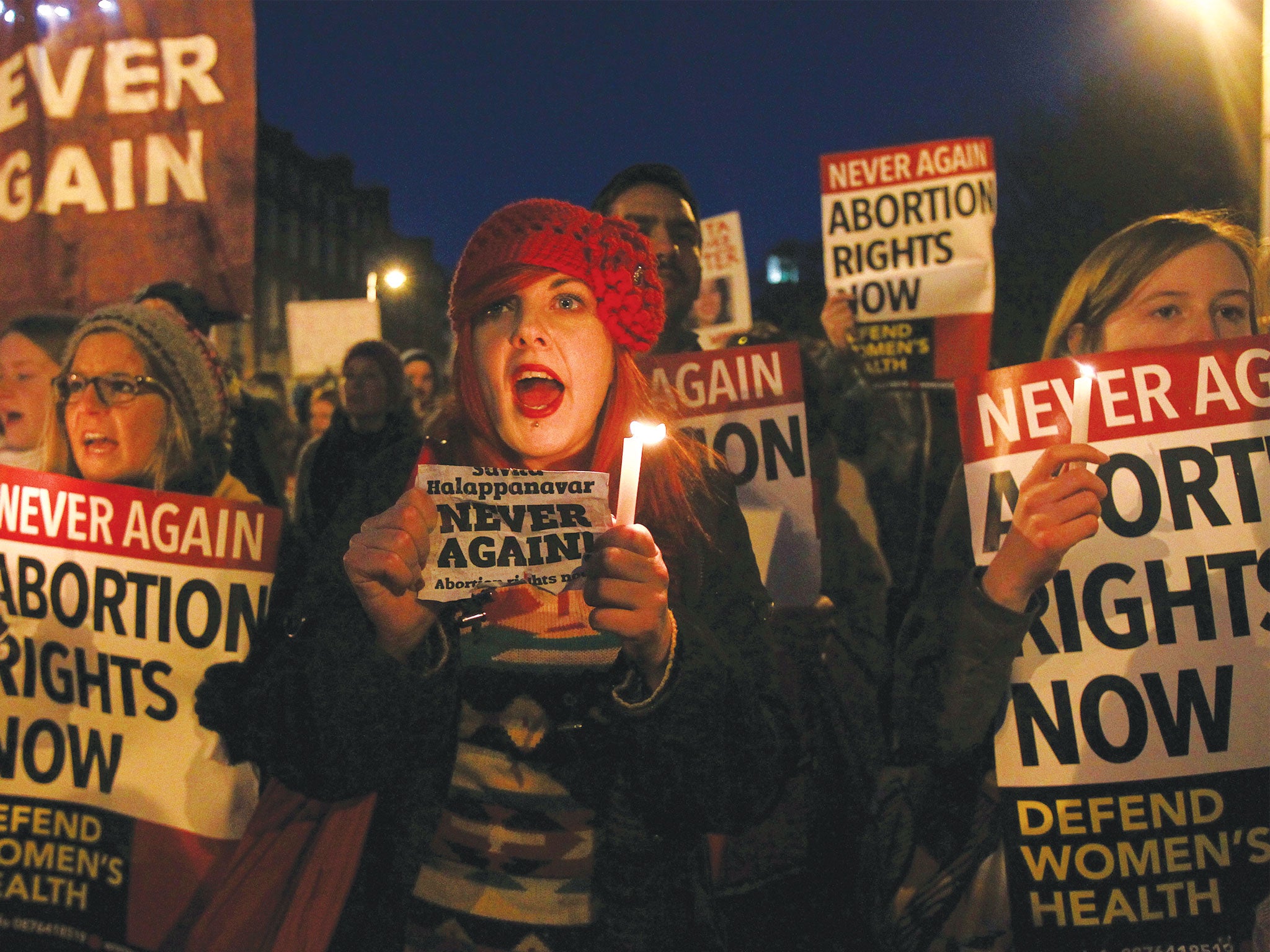 Protesters march to the Irish Parliament in memory of Indian Savita Halappanavar in Dublin, November 2012