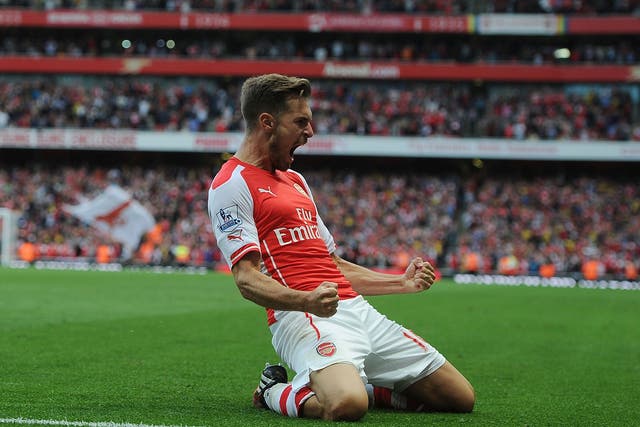 Aaron Ramsey celebrates his late winner against Crystal Palace