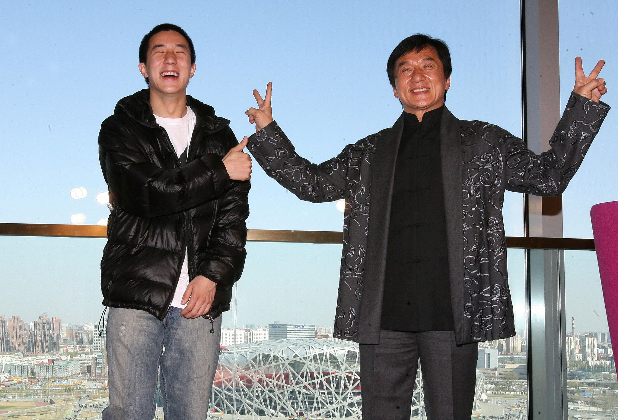 Jaycee Chan (left) pictured with his father, actor Jackie Chan, could serve prison time