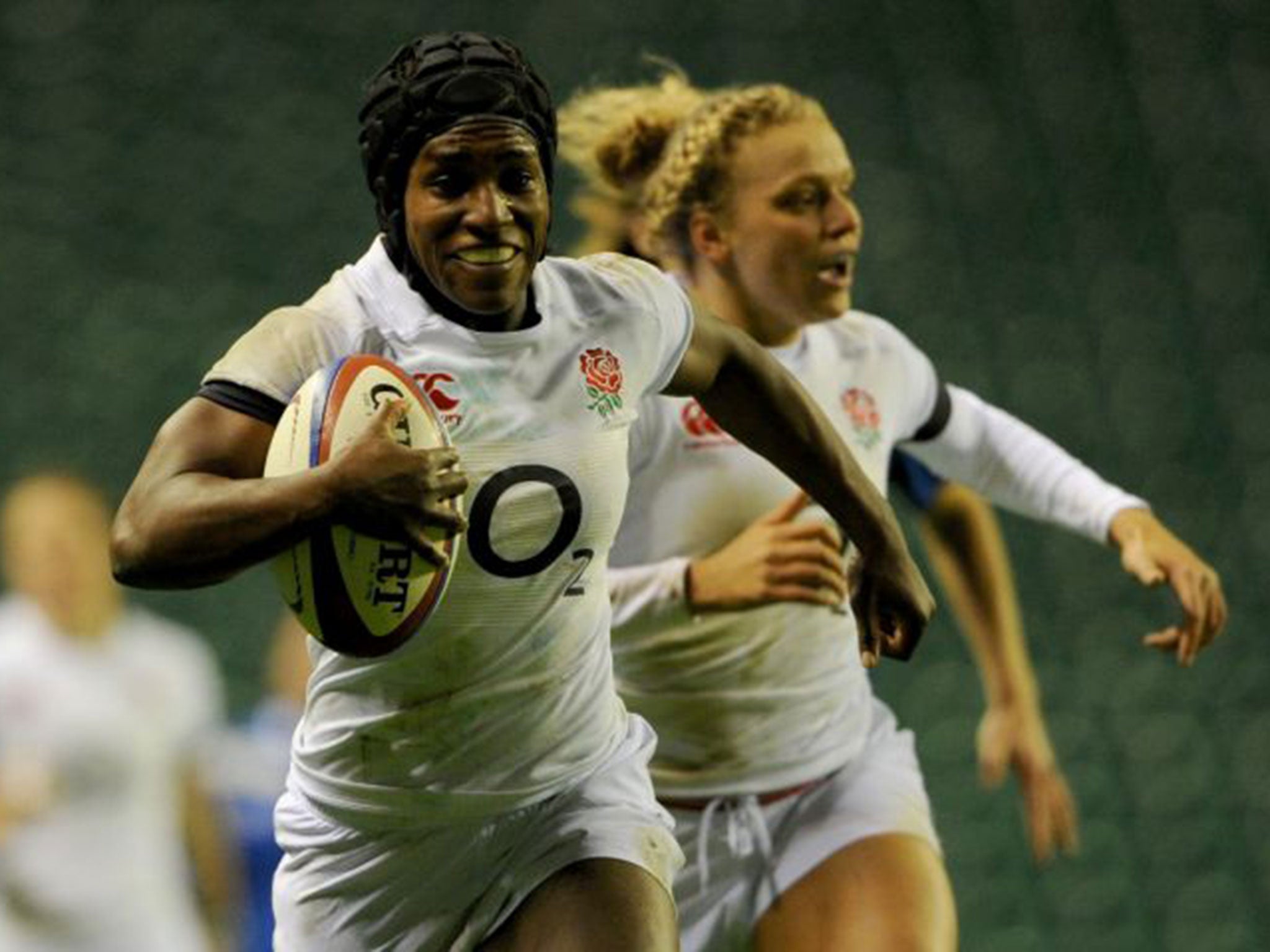 Maggie Alphonsi on her way to a try during England's victorious World Cup campaign