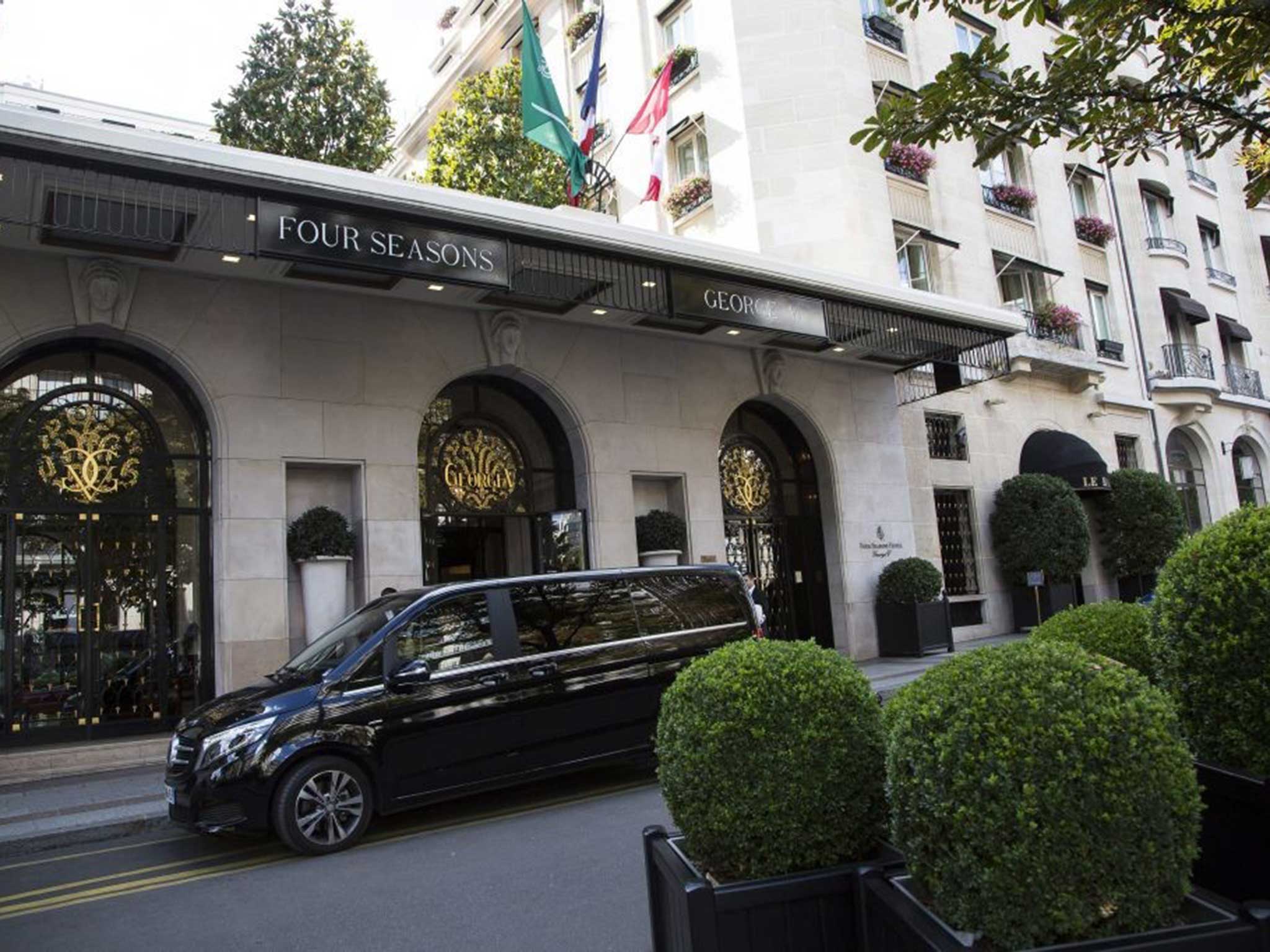 The George V luxury hotel in Paris, which the motorcade left shortly before it was attacked