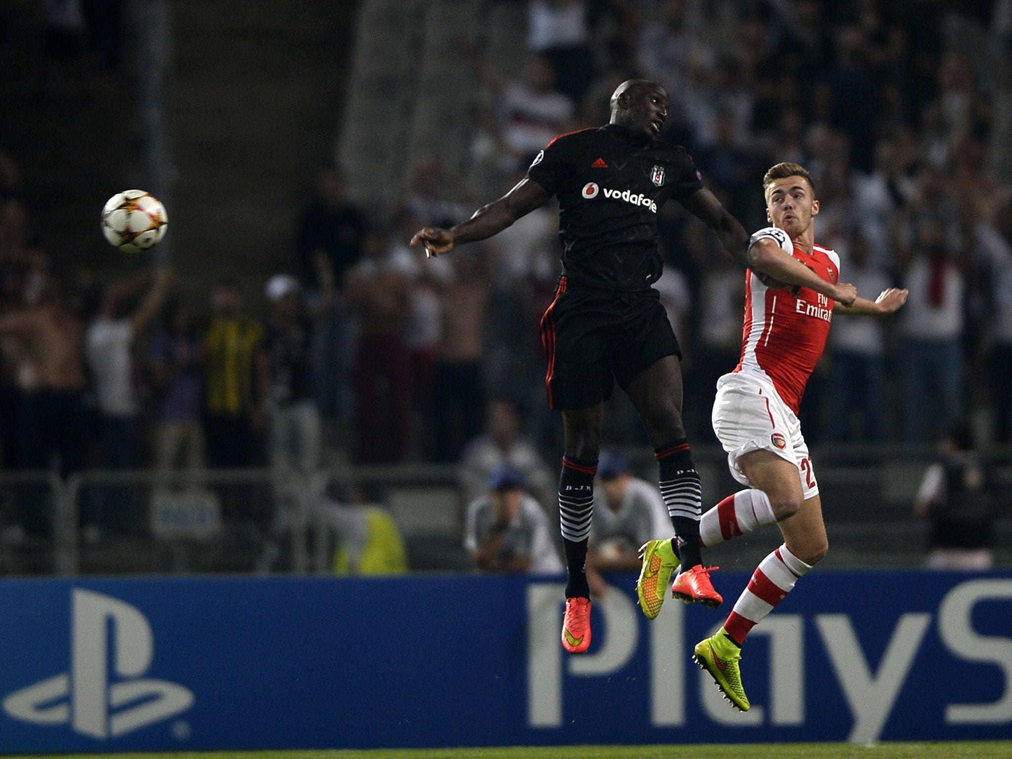 Calum Chambers challenges Demba Ba for the ball