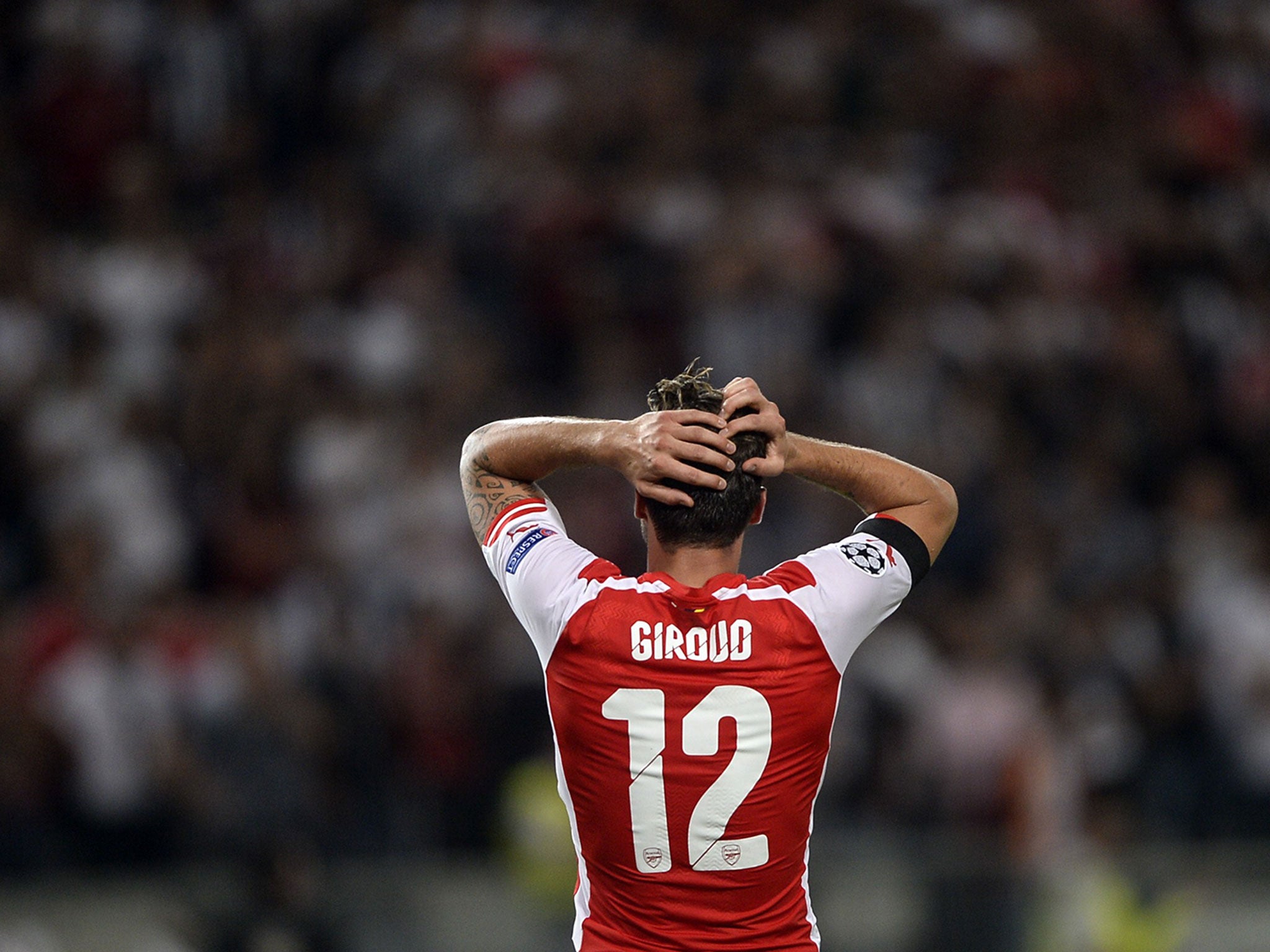 Olivier Giroud reacts during the goalless draw in Turkey last week