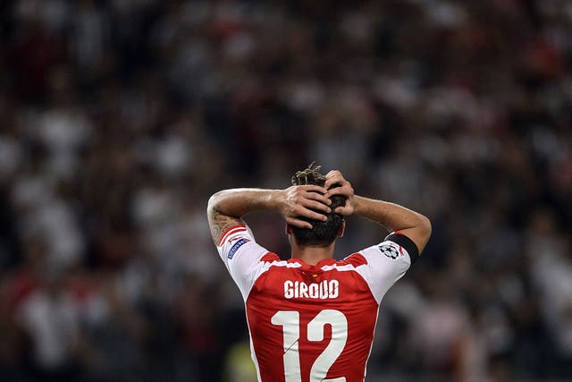 Olivier Giroud reacts during the goalless draw in Turkey