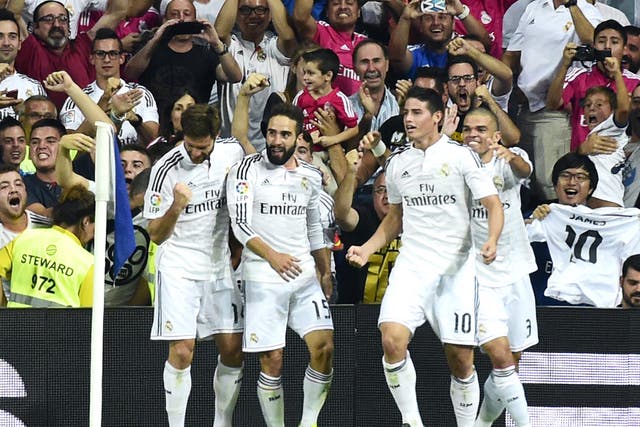 James Rodriguez celebrates scoring for Real Madrid in the Spanish Super Cup