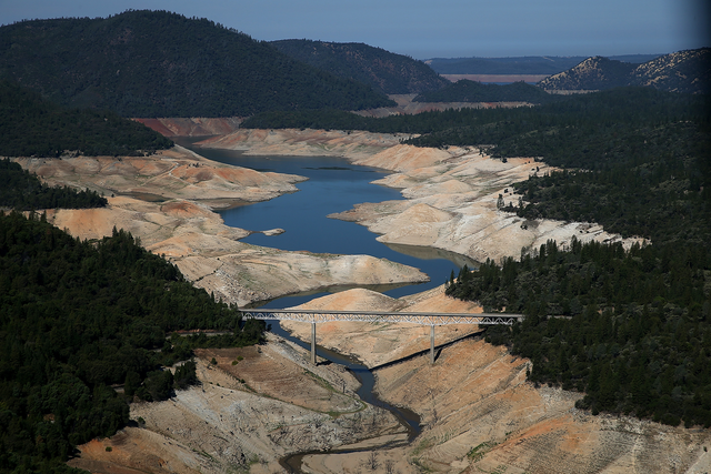 A section of Lake Oroville is seen nearly dry in Oroville, California. As the severe drought in California continues for a third straight year, water levels in the State's lakes and reservoirs is reaching historic lows. Lake Oroville is currently at 32 pe