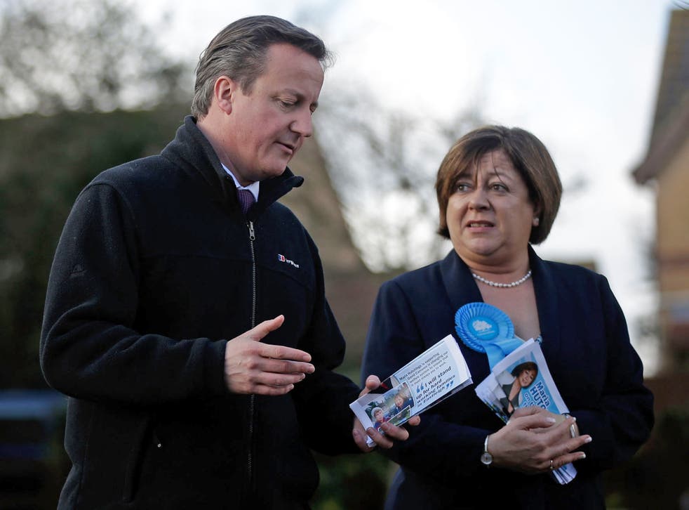 David Cameron on the campaign trail with Conservative candidate Maria Hutchings ahead of the Eastleigh by-election earlier this year. Hutchings came third in the vote