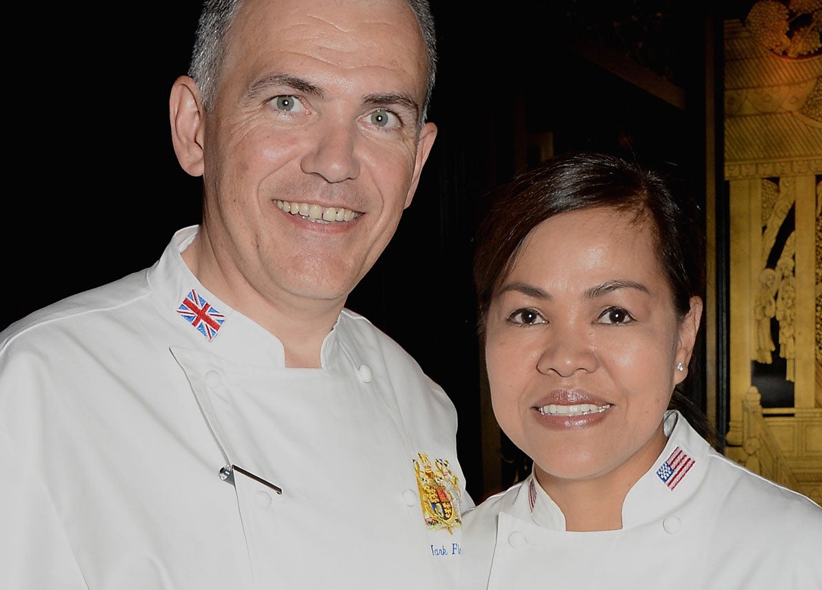 Mark Flanagan, chef to the Queen, with Cristeta Comerford, chef for President Obama