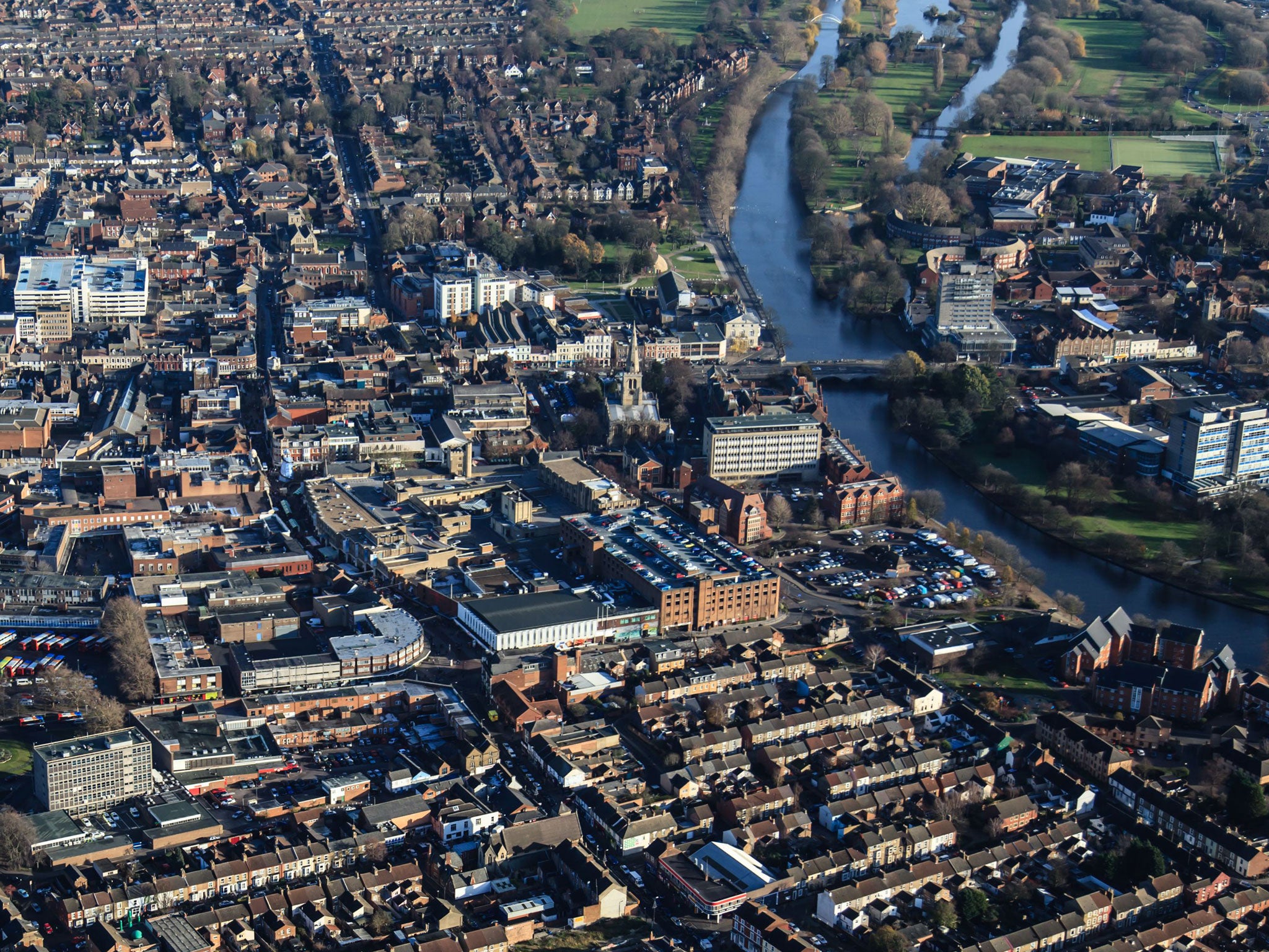 An aerial view of the Bedfordshire town