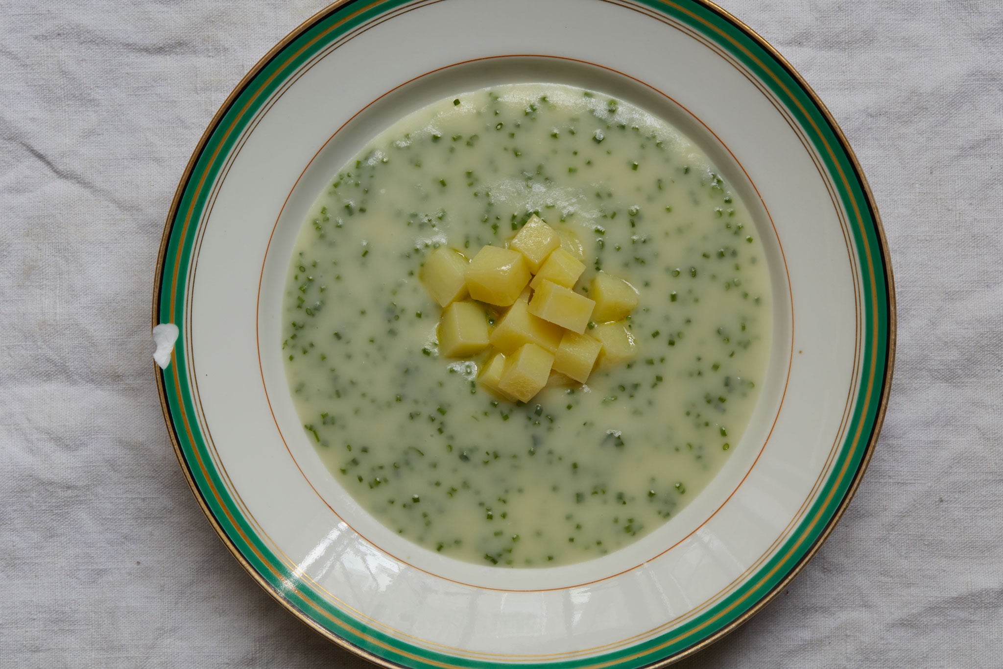 Potato and chive soup with smoked salmon