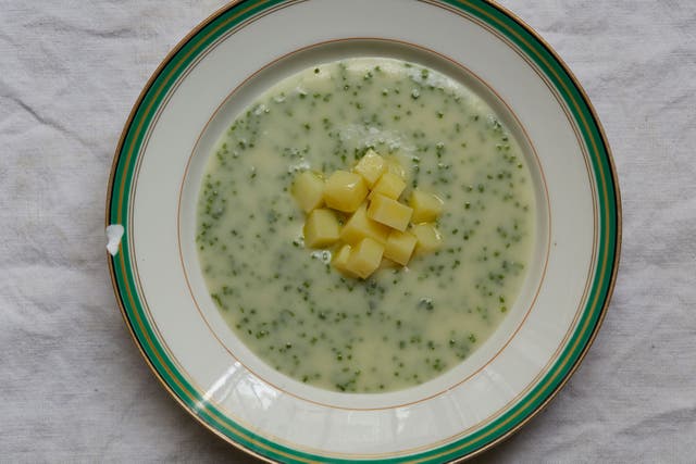 Potato and chive soup with smoked salmon
