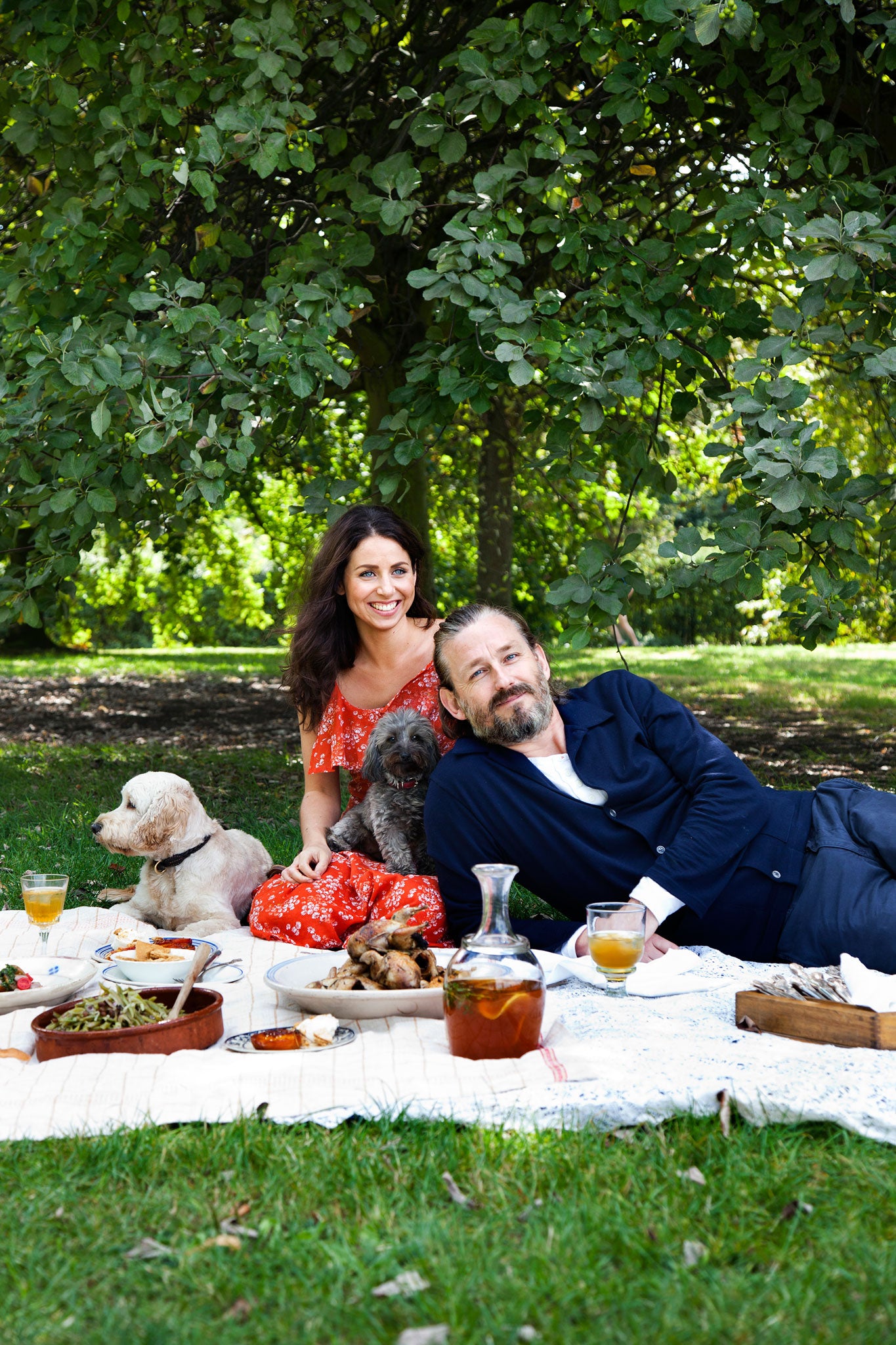 Florence with her husband, Richard, and their dogs at Kenwood House, London