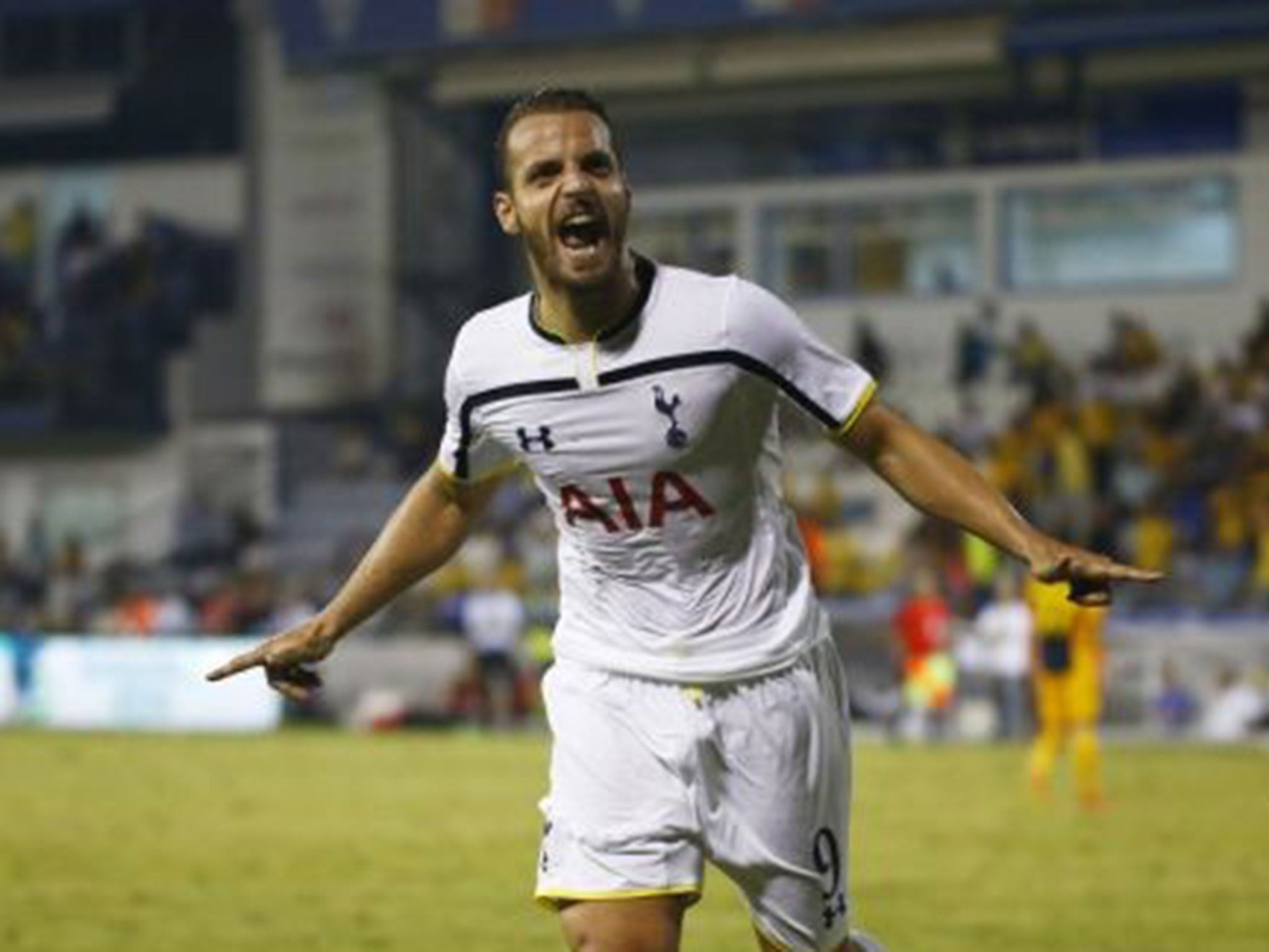 Roberto Soldado celebrates after scoring Tottenham's equaliser in Cyprus on Thursday