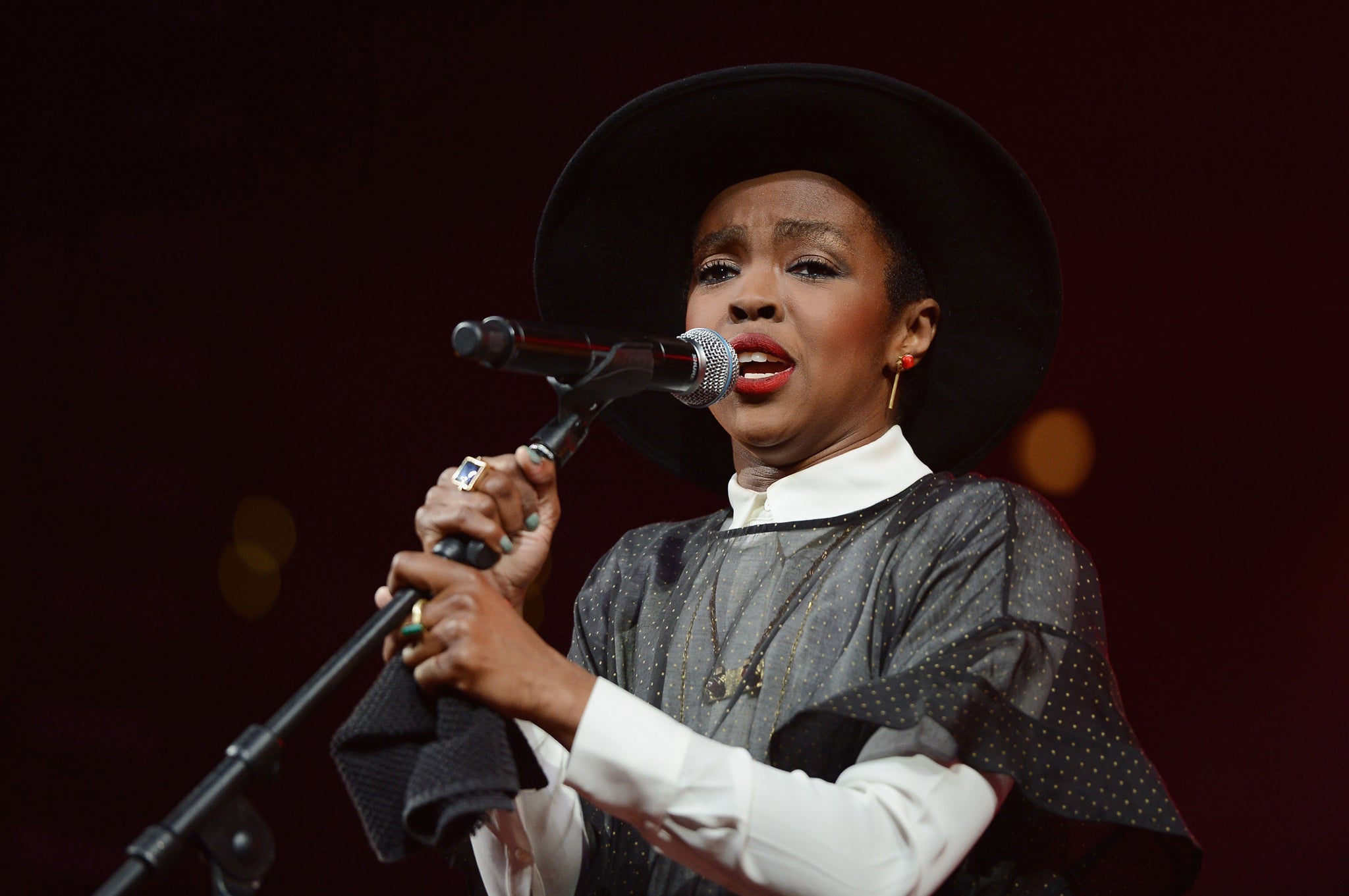 Lauryn Hill performs on stage at the Amnesty International Concert in New York
