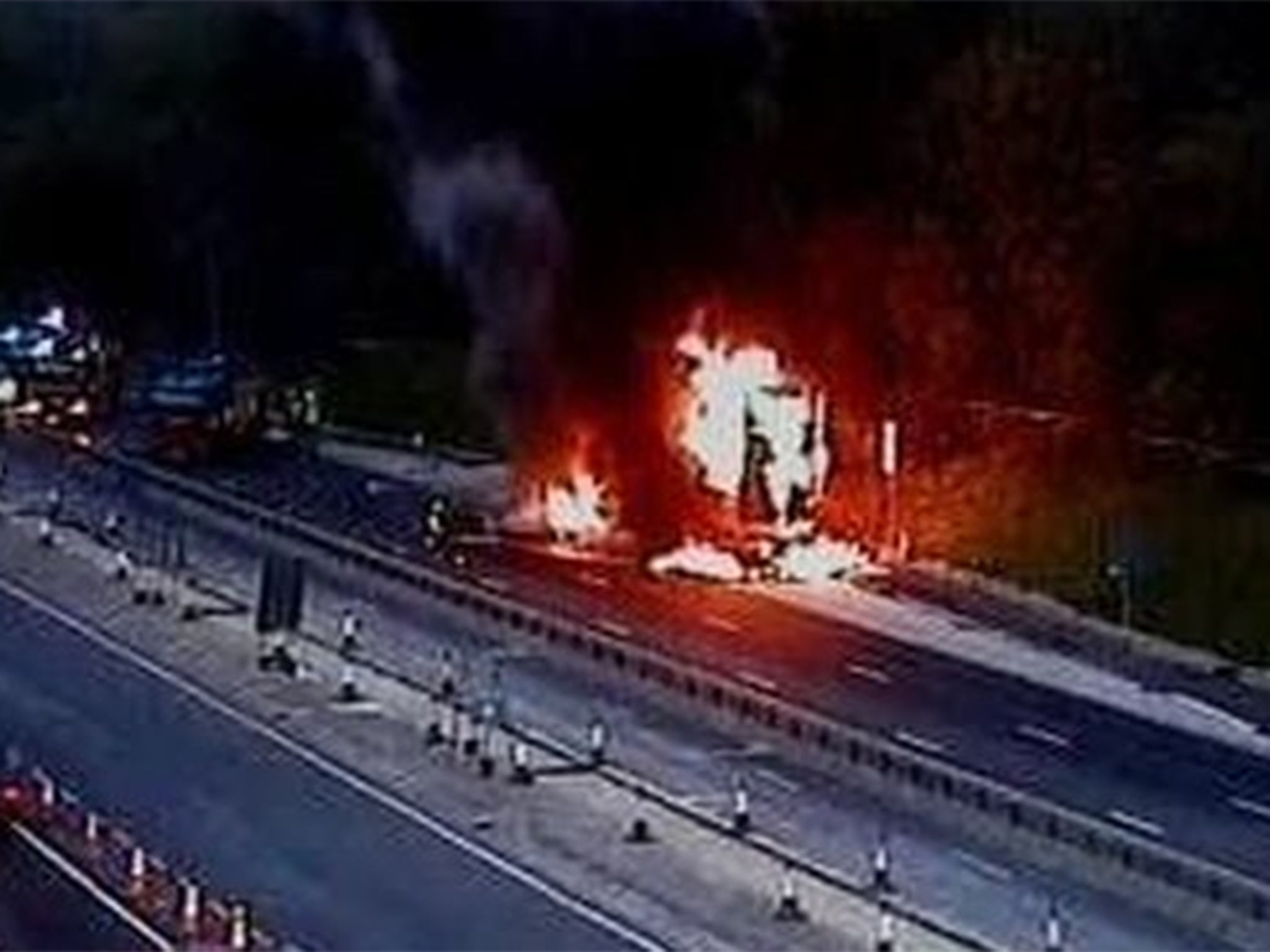 A lorry caught fire on the M24 causing part of the motorway to be shut down and creating severe delays