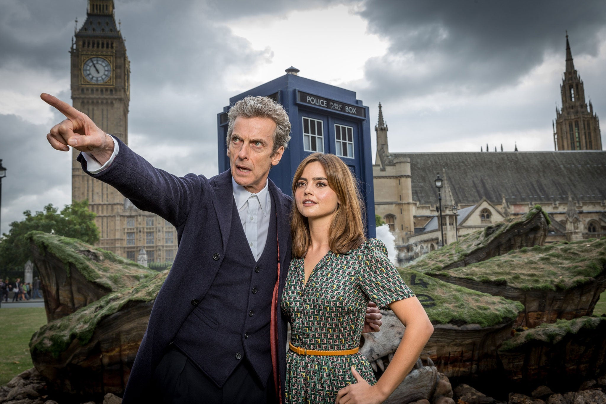 Peter Capaldi as the Doctor and Jenna Coleman as his assistant, Clara Oswald, in 'Doctor Who'