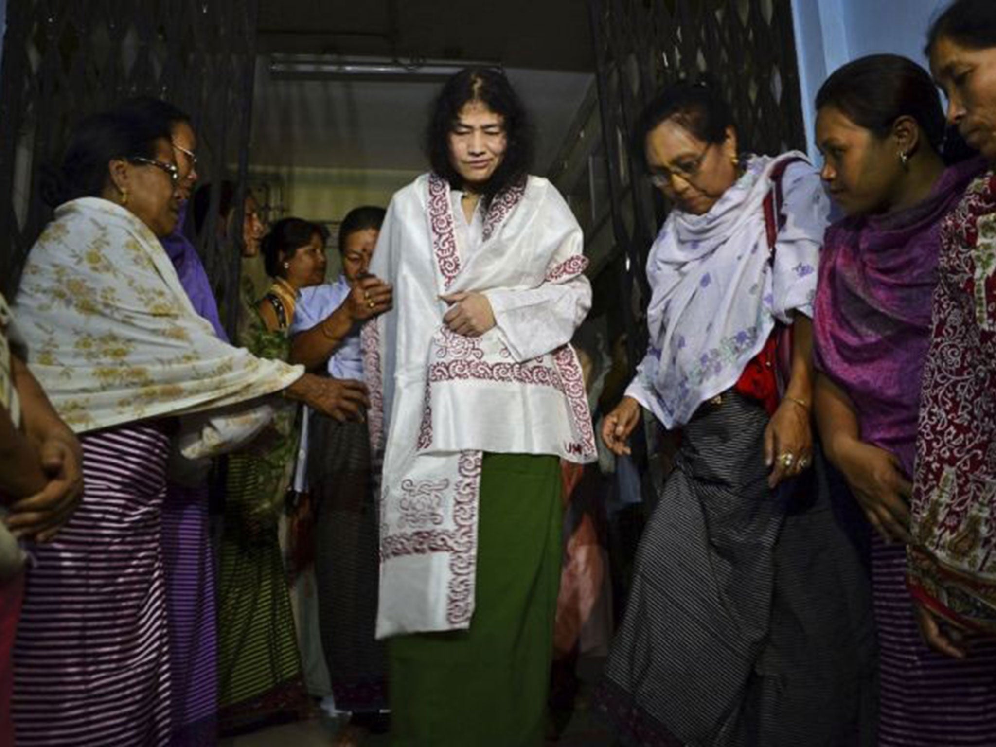 Irom Sharmila is helped out of the secure unit on her release