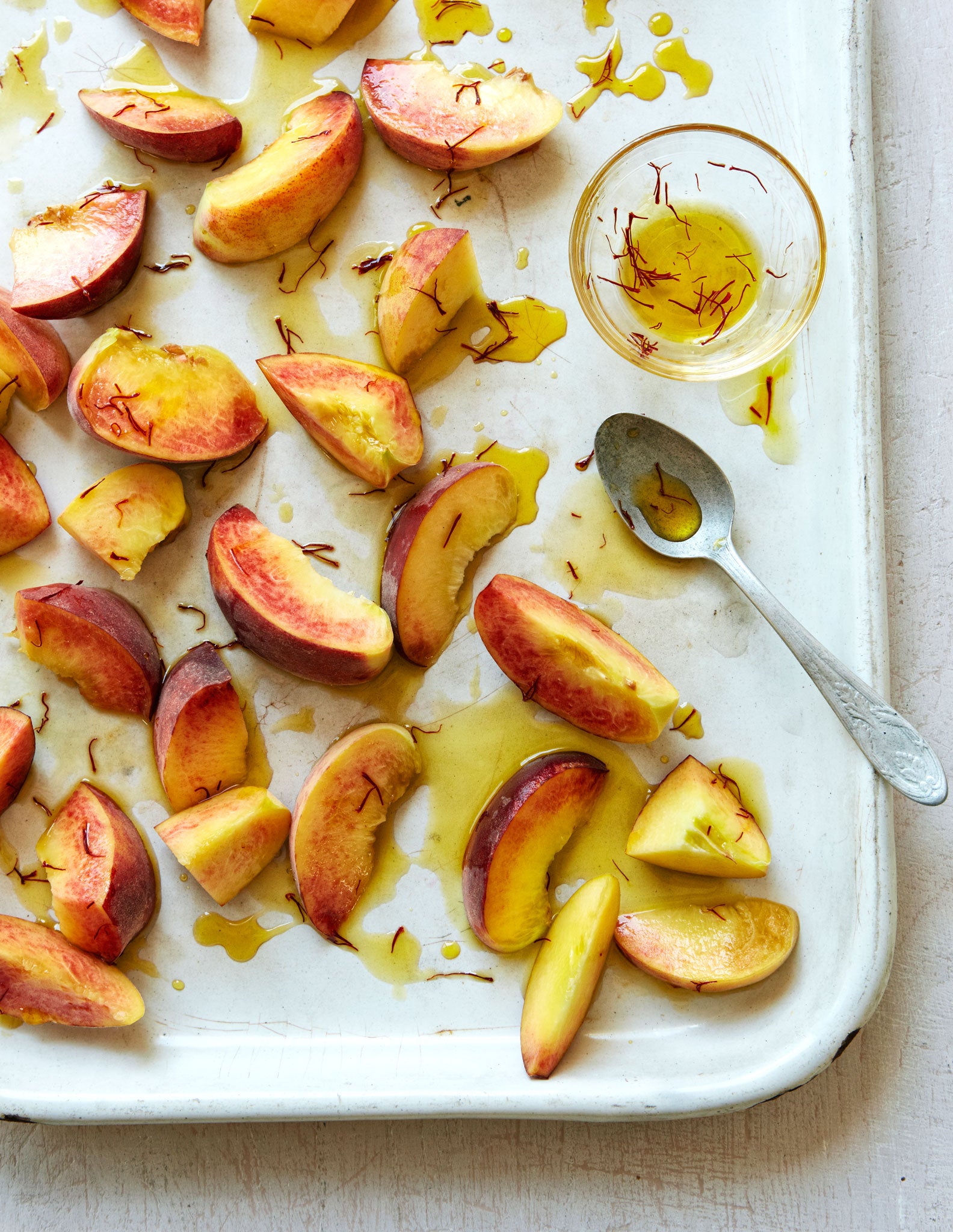 The peaches should be suffused with a saffron honey mixture