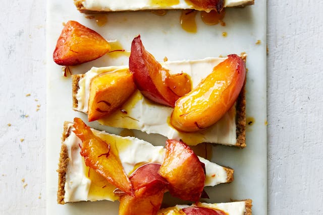 Peach, saffron and mascarpone tart