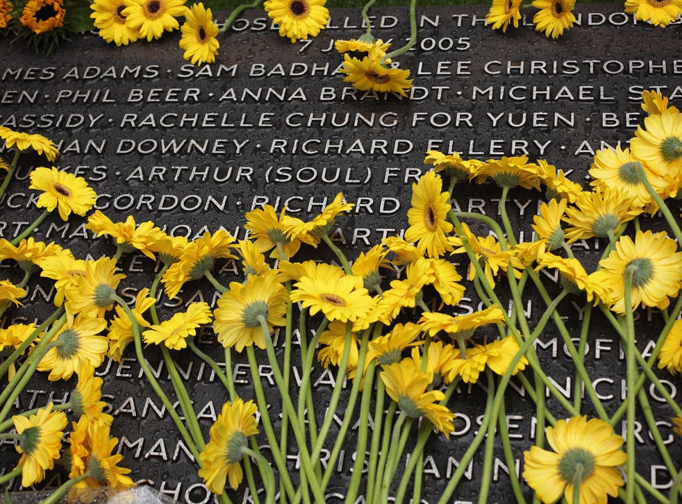 Flowers at the 7/7 memorial in Hyde Park, London 