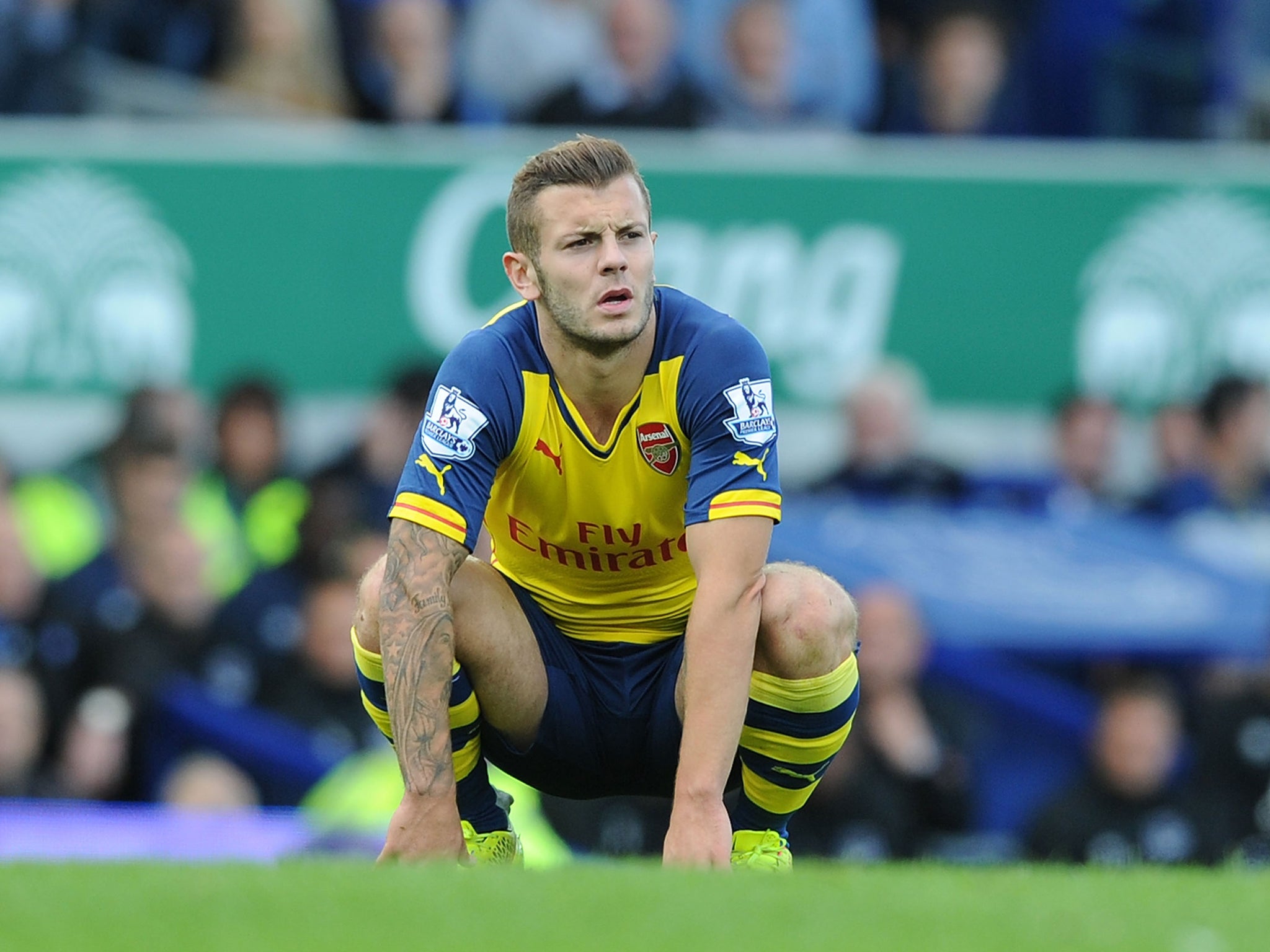 Arsenal midfielder Jack Wilshere pictured in the 2-2 draw with Everton