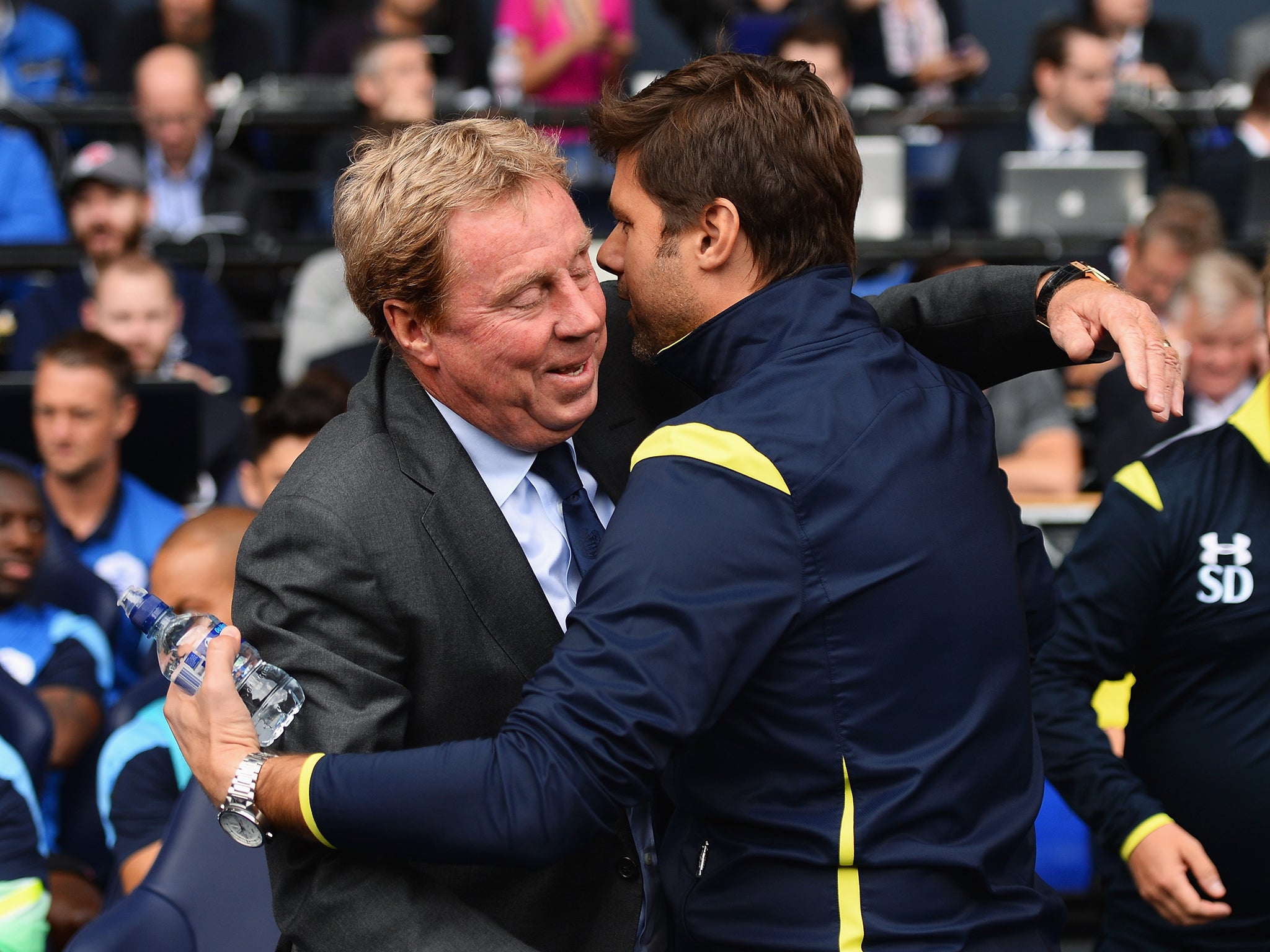 Harry Redknapp, the QPR manager, is greeted by Mauricio Pochettino prior to the game at White Hart Lane