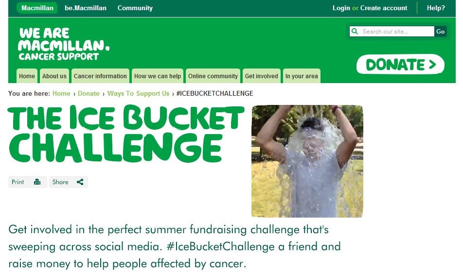 Macmillan has come under fire for using the Ice Bucket Challenge to raise funds for its charity