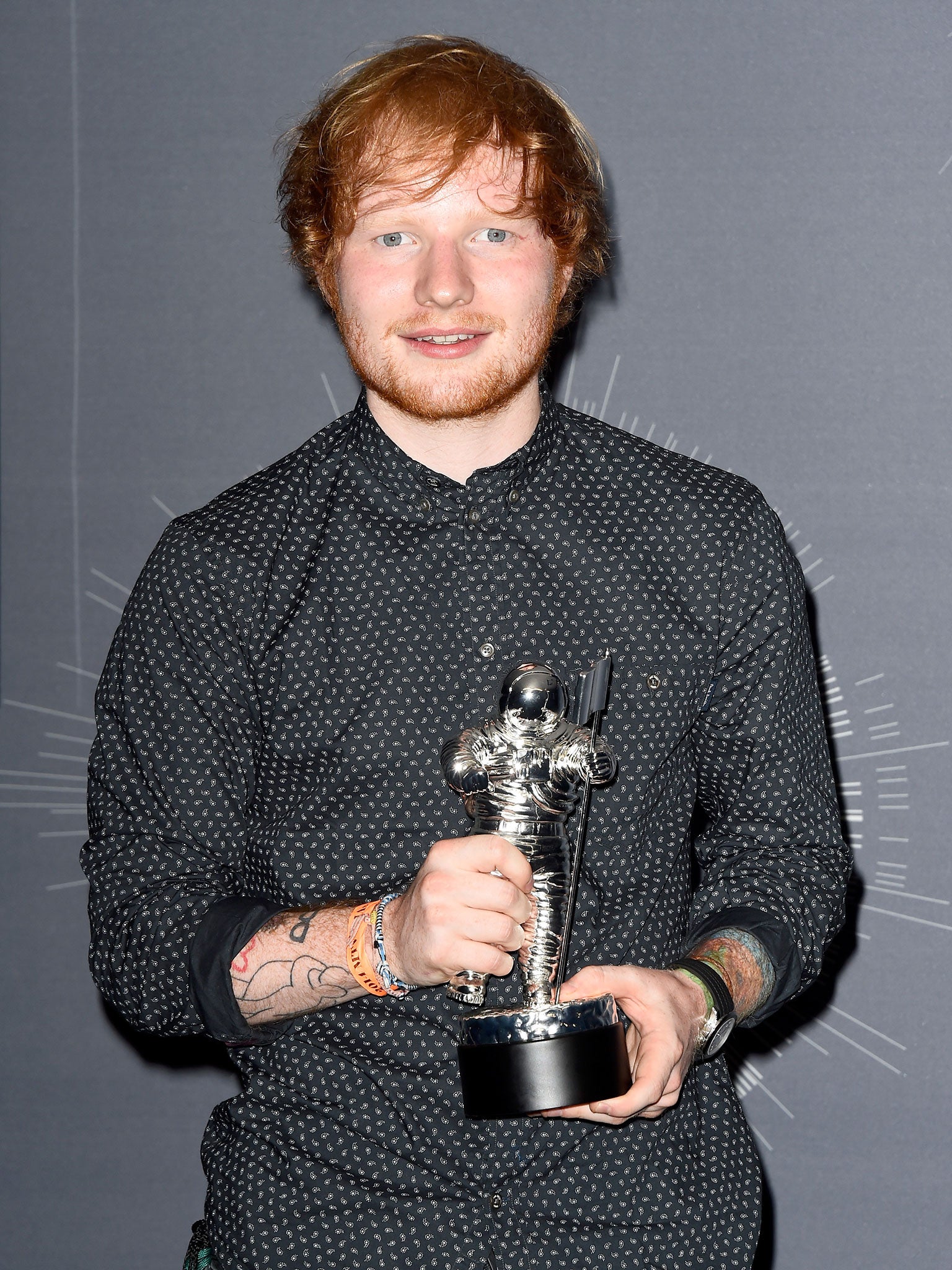 Ed Sheeran with his MTV Video Music Award for Best Male Video